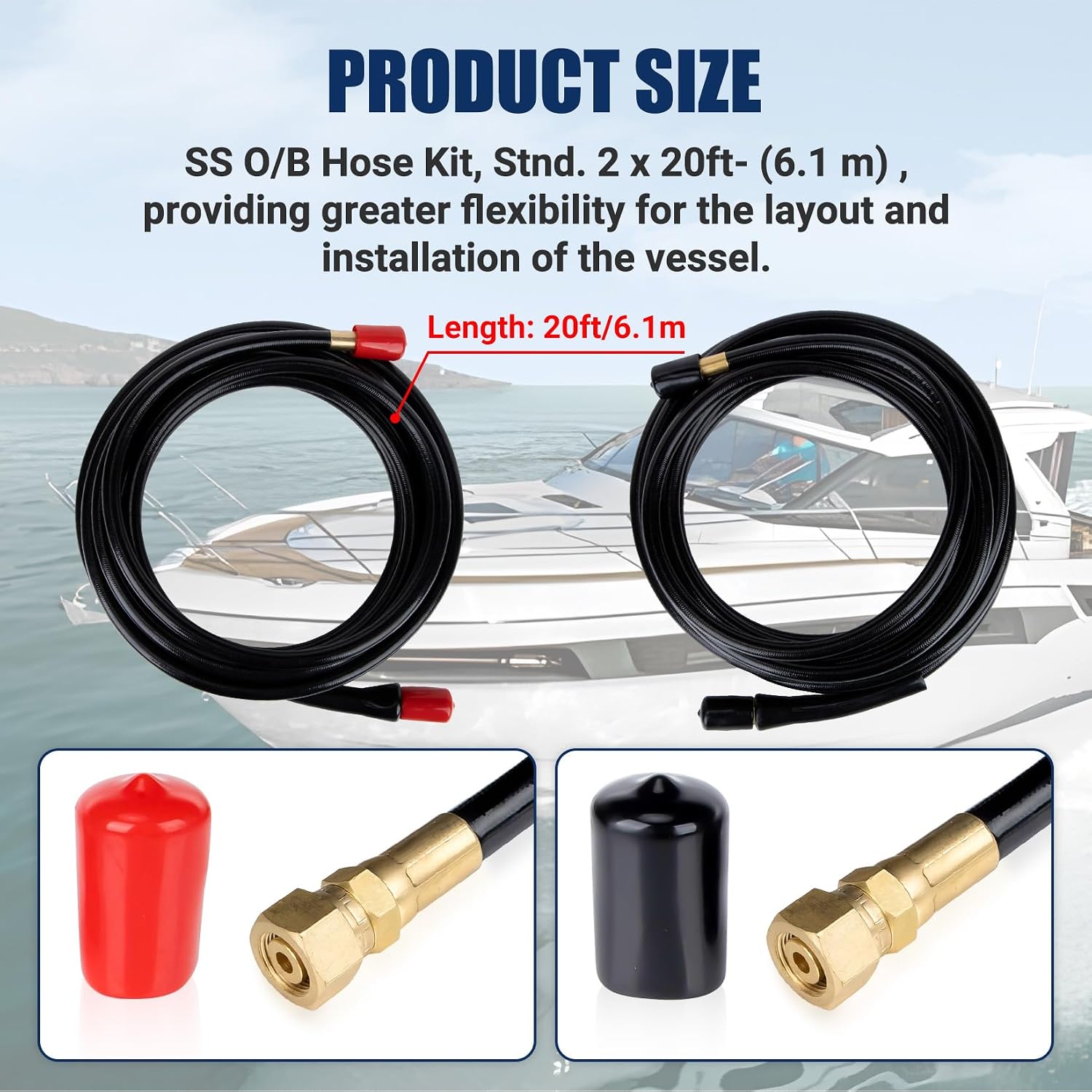 PSLER HO5120 Hydraulic Hose Kit 20ft (2-Pack) - 1000 PSI Marine Steering Cable with Copper Connectors for Sea Star & Tele flex - Reliable Replacement (Not for Sea Star PRO, Baystar or >60mph Boats)