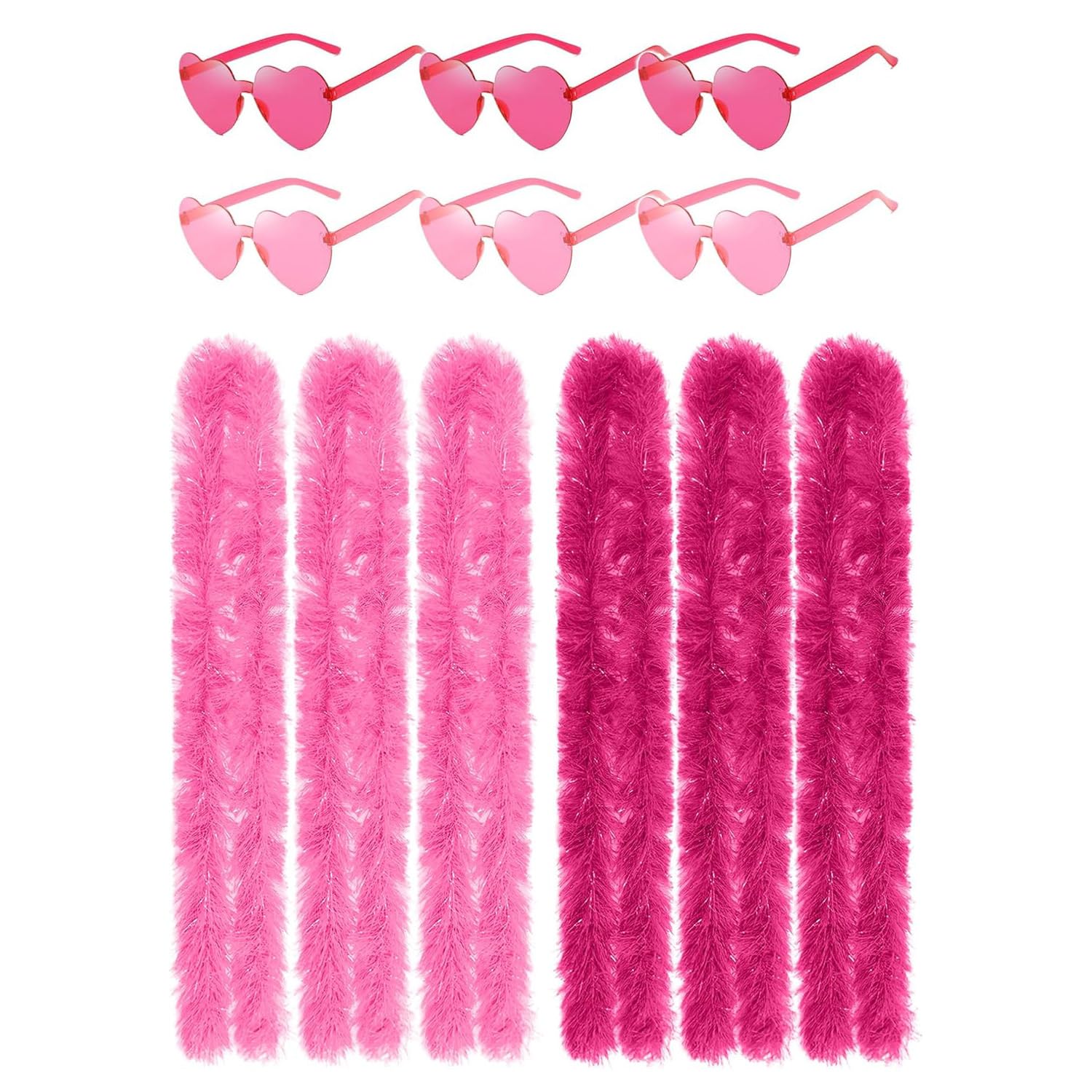 Tabanzhe 12PCS Feather Boas Set with Heart Sunglasses,1.5M Fluffy Feather Boa Multipack,Soft Dress-Up Boas for Women Fancy Dress Hen Party Halloween Costume Accessories