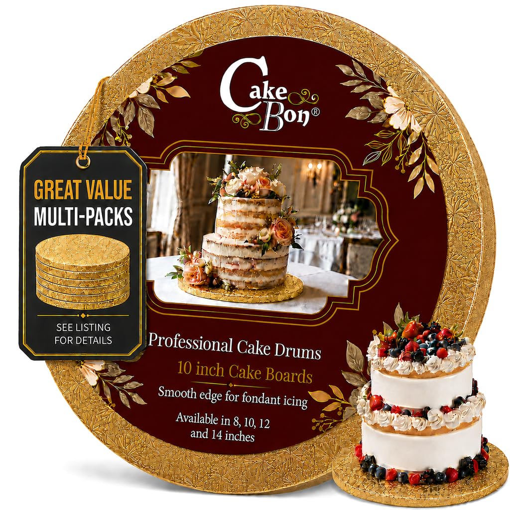 Cakebon Cake Boards 10" Gold Round Cake Drums 1/2" Thick Smooth Edge 12Pack