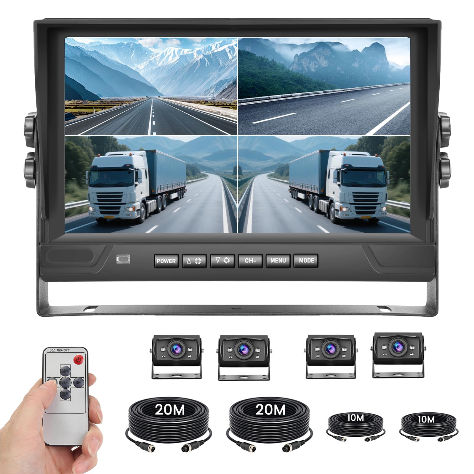 Conjunto de cámara de Marcha atrás Realdio 1080P con 4 cámaras AHD, Monitor cuádruple Dividido DVR de 9 Pulgadas, protección IP68, visión Nocturna, cámaras Frontales y traseras