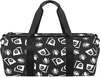 Bolsa de viaje con diseño de estrellas coloridas sobre fondo negro con mochila, bolsa de gimnasio para hombre y mujer, Patrón de araña y ángel de la muerte en blanco y negro para Halloween, 45 x 23 x