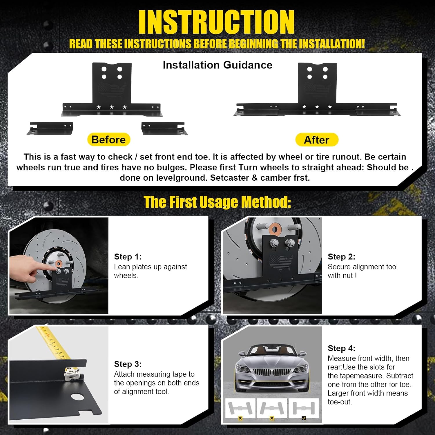Tallew Wheel Alignment Tool Kit with Imperial Tape Measure, Heavy Duty Toe Alignment Plates, Stainless Steel Automotive Tool Kit Without Removing Calipers for Most Cars, Trucks and Suvs
