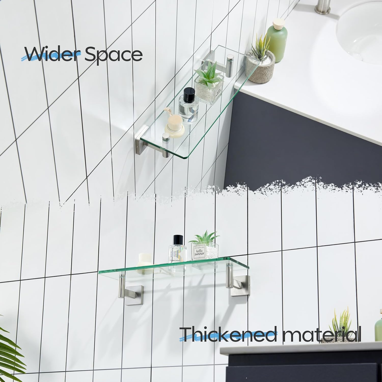 KOKOSIRI Floating Shelf Bathroom Wall Mount Shelves 16-Inch for Bedroom, Living Room, Kitchen, Small Hanging Rack Brushed Stainless Steel B1105BR-L16