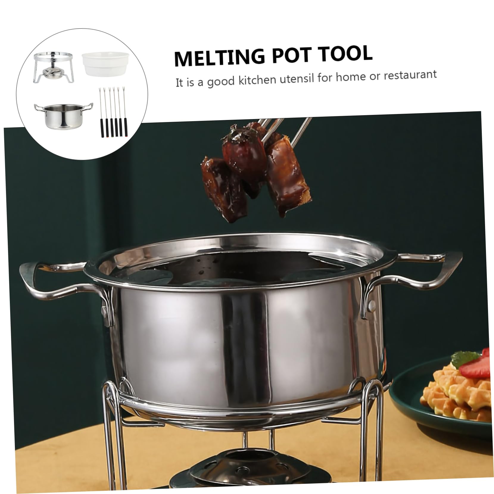 Cabilock 10-teiliges Keramik-Set Edelstahl Schokoladenschmelztiegel Käsefondue-Set Eiscreme-erhitzer Schmelztiegel Für Die Küche