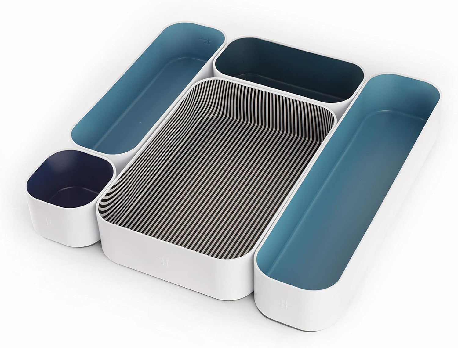 Organiseur de tiroir pour stylos et maquillage bleu paon et marine à rayures chez soi