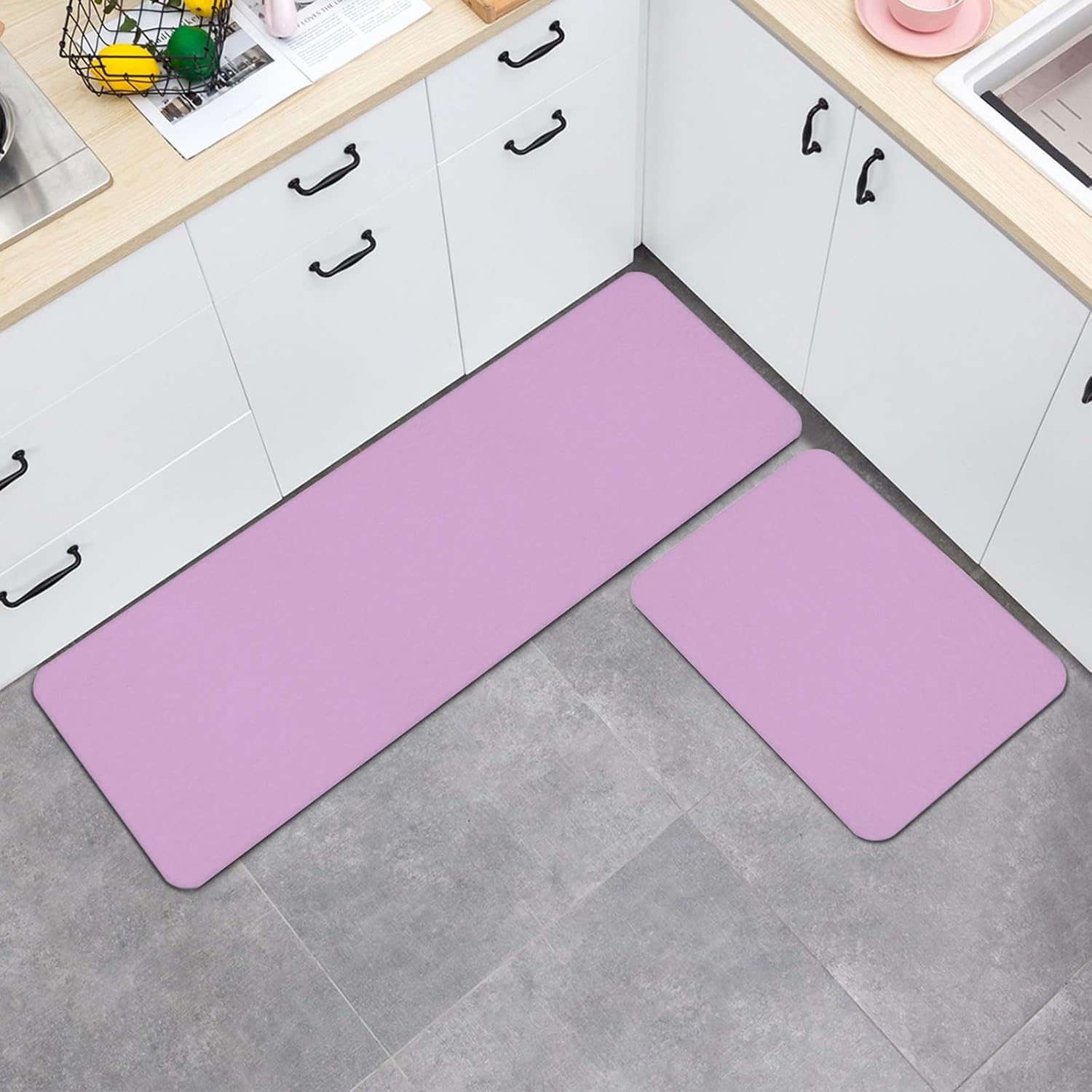 Solid Light Kitchen Rugs Set of 2 Purple Absorbent Non-Slip Kitchen Mats for Floor Cushioned Standing Carpet for Home, Office, Sink 15.7"x23.6"+15.7"x47.2"
