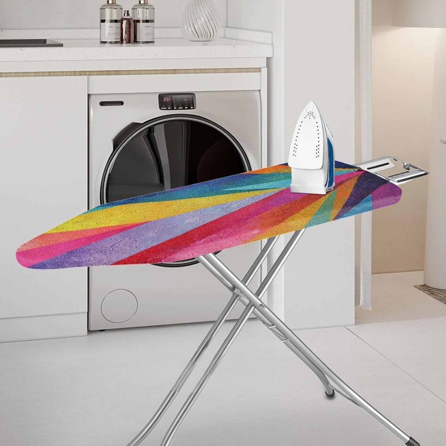 Ironing Board Cover 14x48 Multicolor Stripe Iron Board Cover with Padding Heat Reflective,Scorch Resistant Thick Padding,Snug Fit Non-Slip Nose Pocket Fastener Straps Elastic Edges