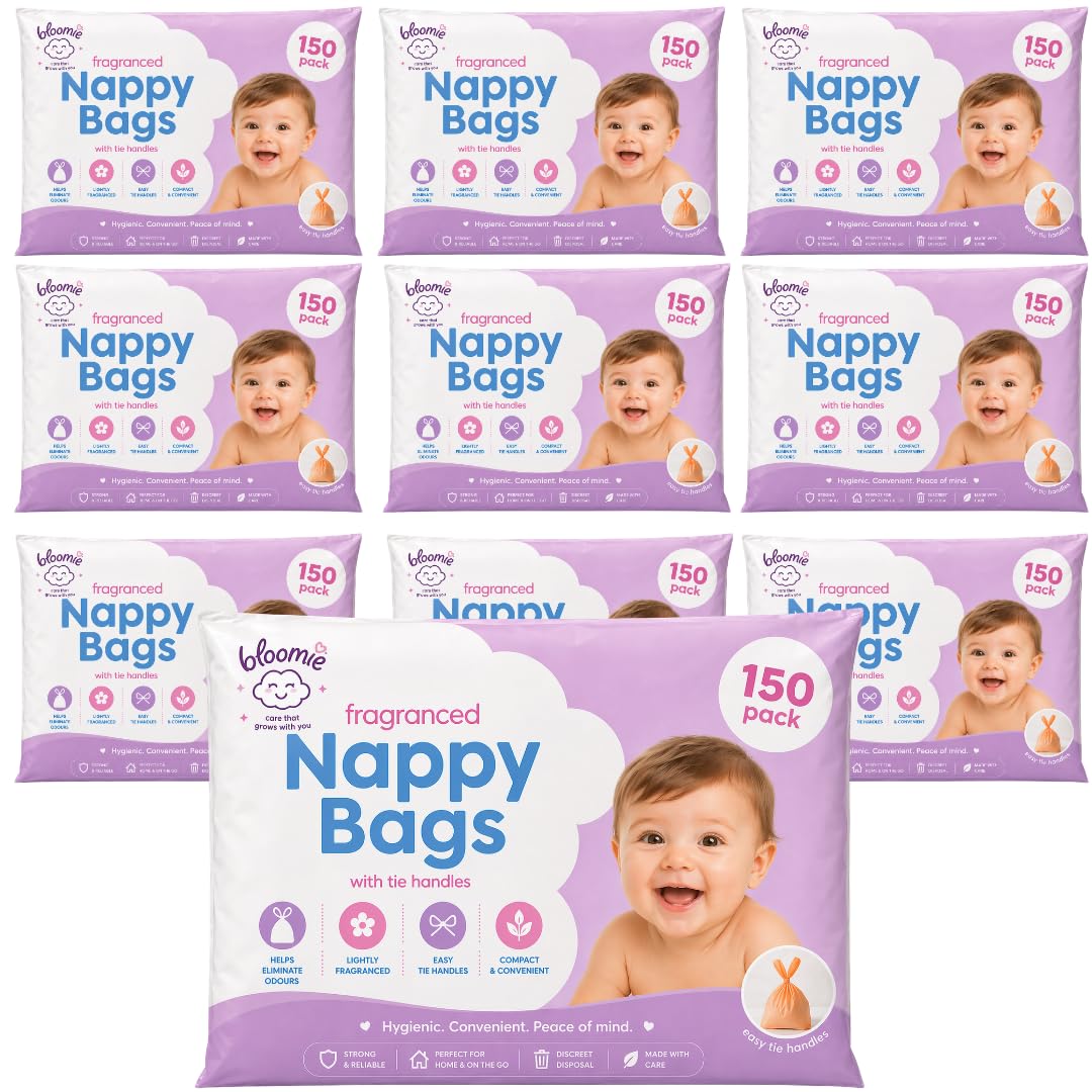 LND Gifts Fragranced Nappy Sacks - 10 Packs Of 150 (1500 in total) Nappy Bags Scented Odour Control Baby Disposal Bags Tie Handle Hygienic Portable