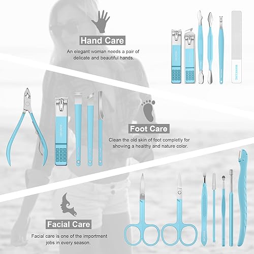 Miniatura 3 de Juego de manicura profesional de pedicura, kit de cortaúñas  18 herramientas para el cuidado de uñas  Kit de aseo con lujosa funda de viaje mejorada