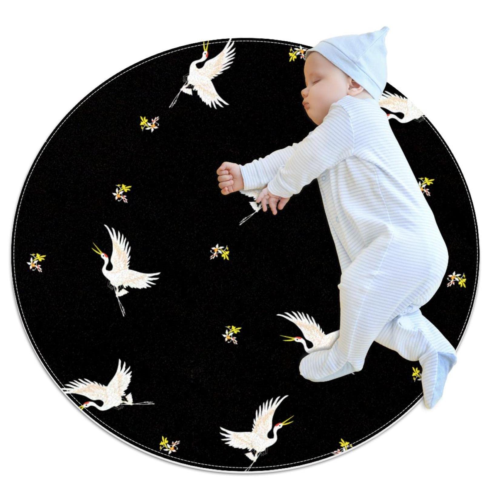 Alfombra de área de juego redonda JDEZ con estampado de pájaro grulla