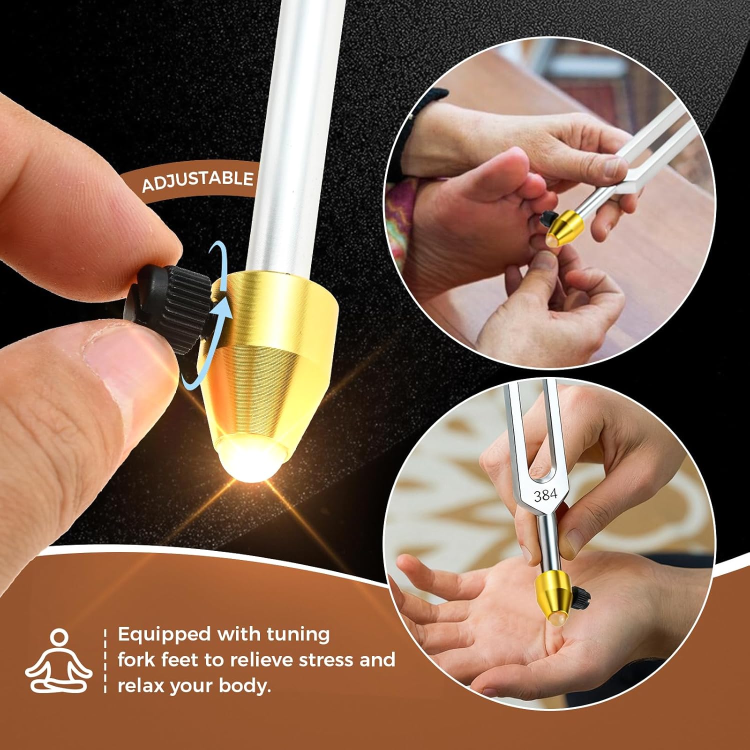 Resonance Tuning Forks Set 128Hz, 136.1Hz, 256Hz, 384Hz Aluminum Alloy, Weighted & Unweighted Tuning Forks kit with Hockey Puck Activator & feet for Chakra, Yoga, and Meditation(Brown Bag)