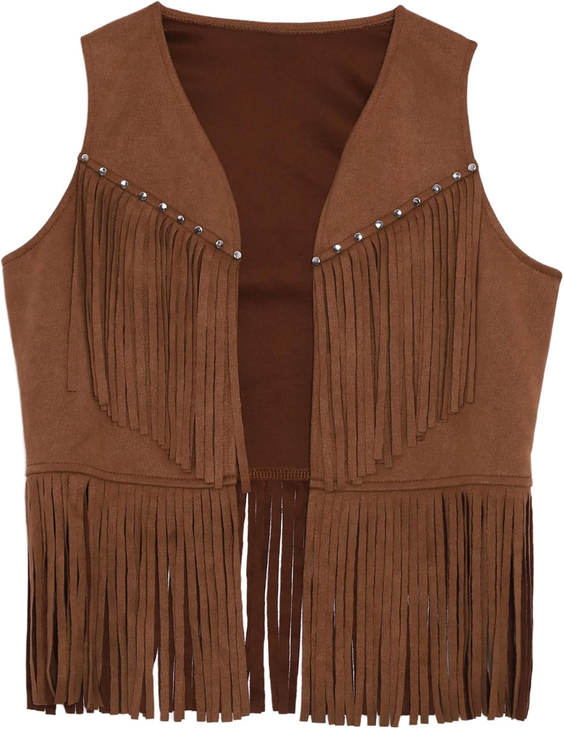 Kids Boys Girls Western Fringe Vest Faux Suede Waistcoat Cowboy Cowgirl Dance Wear