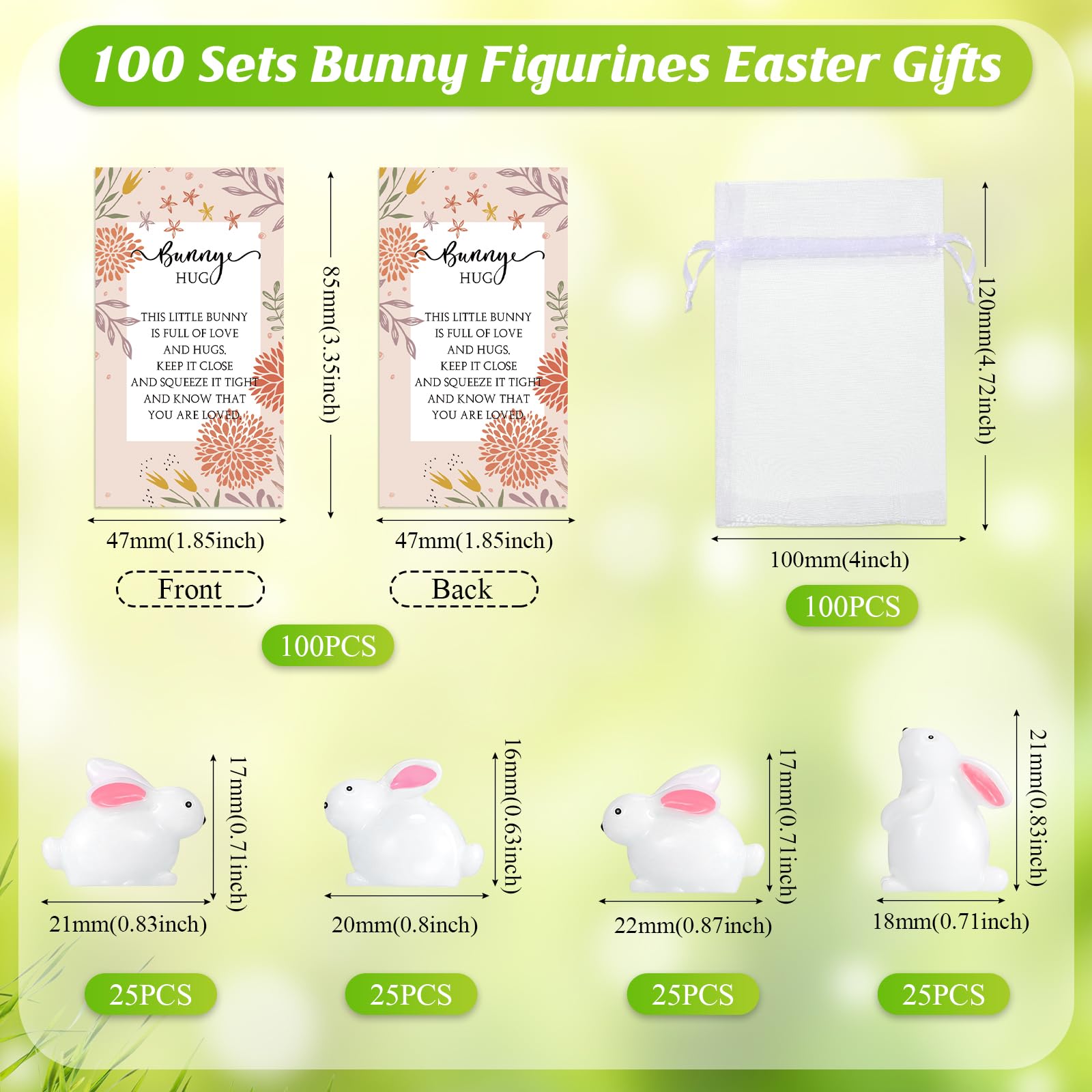 Tatuo 24 Sets Easter Mini Bunnies Mini Rabbit Figurines Wedding Supplies Cake Topper Motivational Bunny Card Gift Bags Hug Inspirational Gift for Easter Party Favors Spring Birthday Supplies