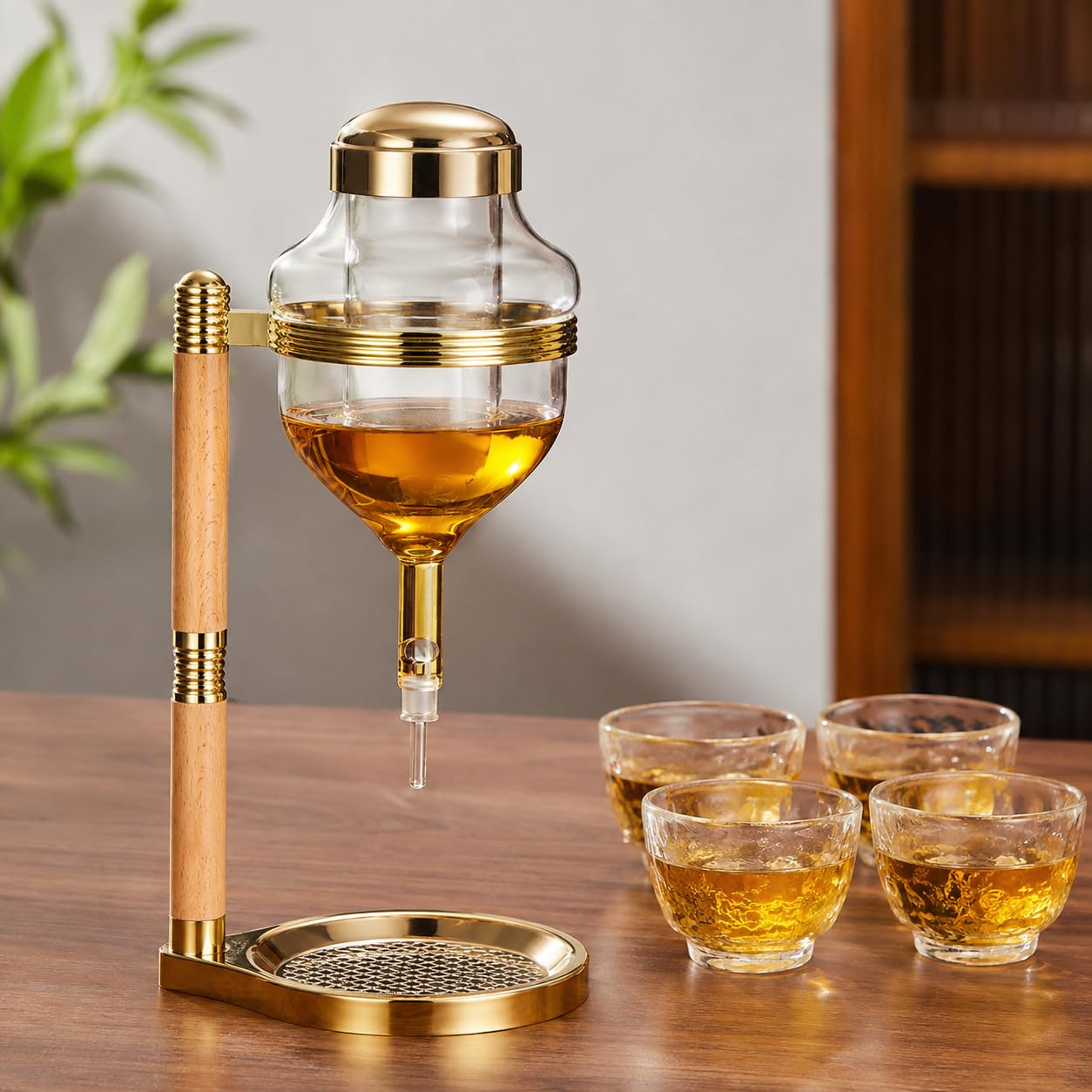Dispenser di whisky in vetro con decanter freddo per bourbon, vino, sake, vodka e tequila, versatore per bevande da bar (oro)
