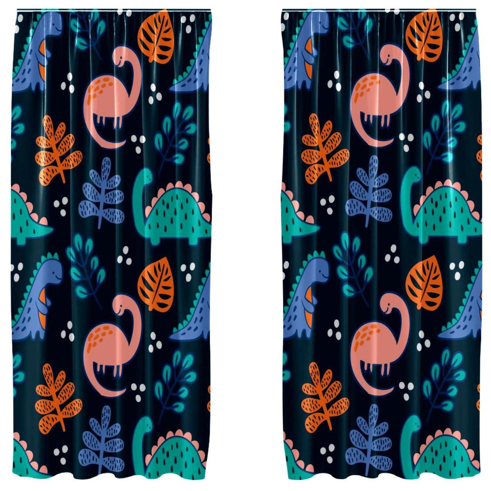 Cortinas para ventana de dormitorio infantil azul con estampado dinosaurio 55 x 84 pulgadas