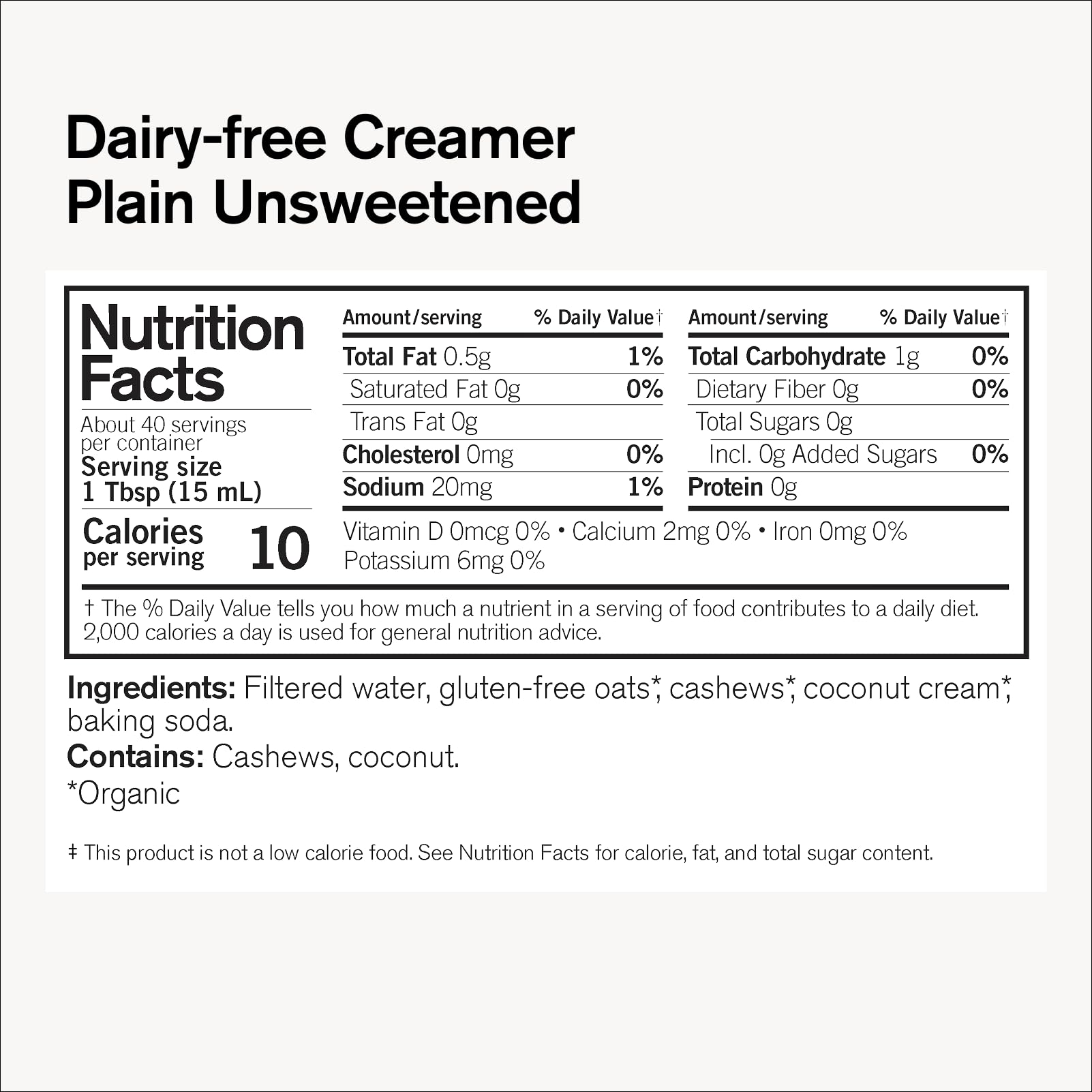 Forager Project Organic Dairy Free Plain Cashew Oat Coconut Creamer 20 Fl Oz — view 2