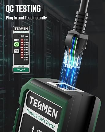 TESMEN TLP-528A Network Cable Tester for RJ11 RJ45, Ethernet Wire Tester for LAN & TEL Continuity and QC Test, for CAT5/CAT6/CAT7, Suitable for Cable Maintenance and Sorting - Green
