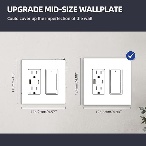 Vista 35 de ELEGRP Placas decorativas de pared sin tornillos, de tamaño mediano, cubierta termoplástica irrompible para interruptor de salida de receptáculo