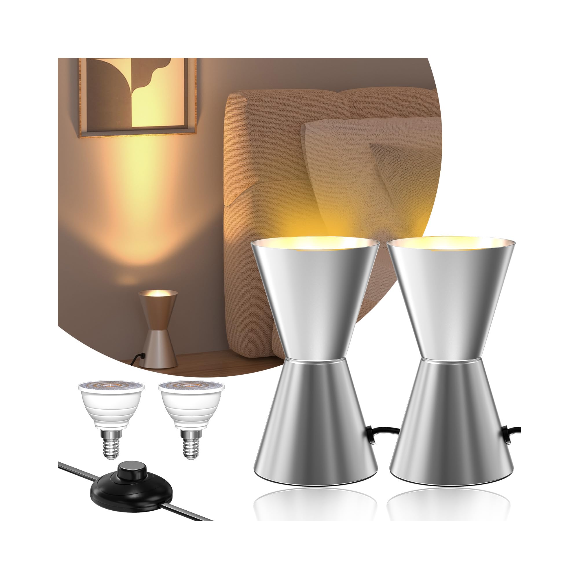 LED Spot de Sol, LED Uplight Spot pour Éclairage Indirect, Lampe de sol pour Intérieur, Lampadaires 6W 3000K Blanc Chaud Avec Ampoule E14, Lampe sur pied avec Interrupteur Pied (2 paquet)