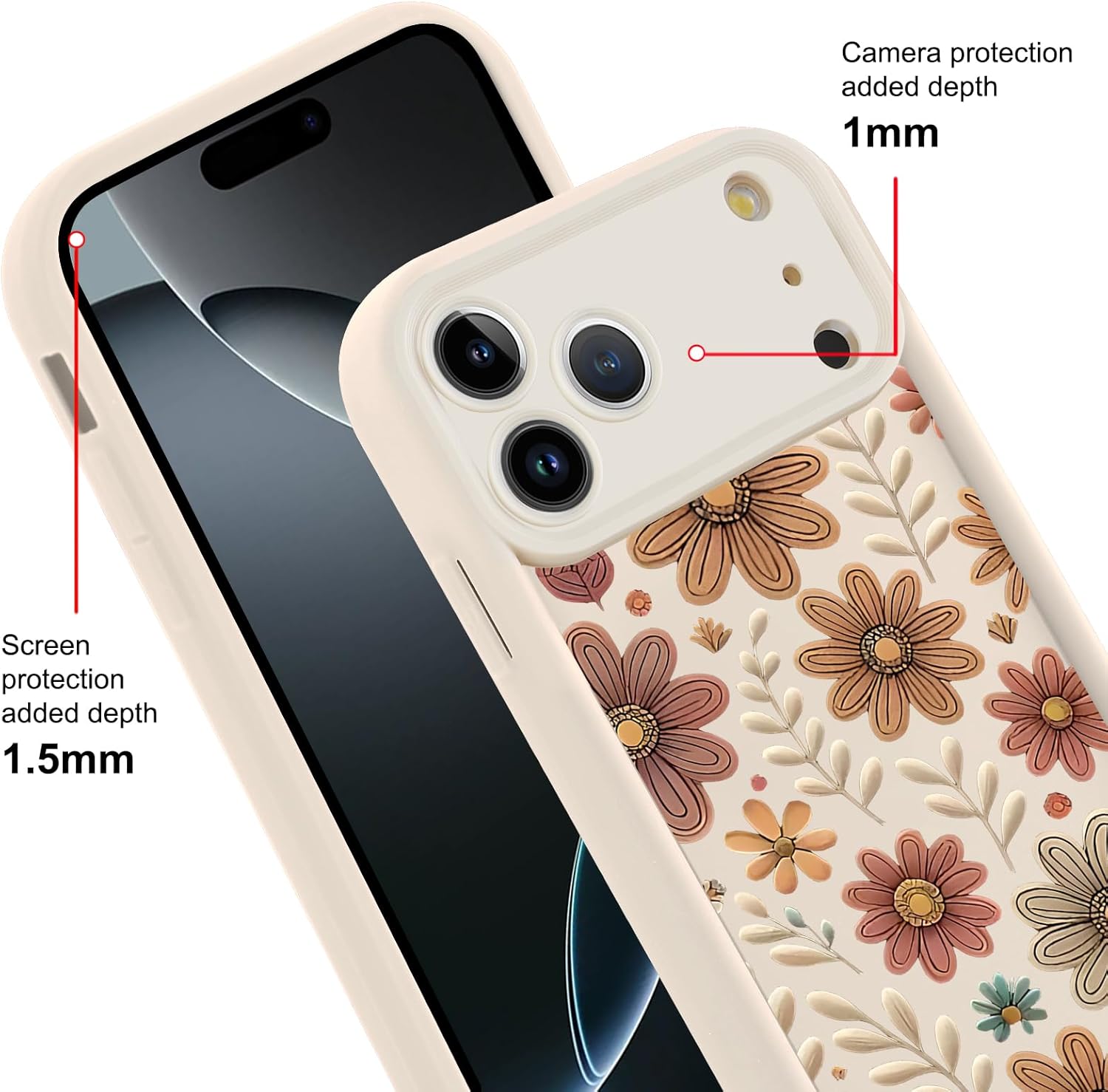 Cute Flower Phone Case for iPhone 17 Pro Max Off-White Fall Floral Leaf Case 6.9", Aesthetic Autumn Pattern Print Design Cover Camera Protective Shockproof Soft Slim TPU Funda for Women Girls - Image 3