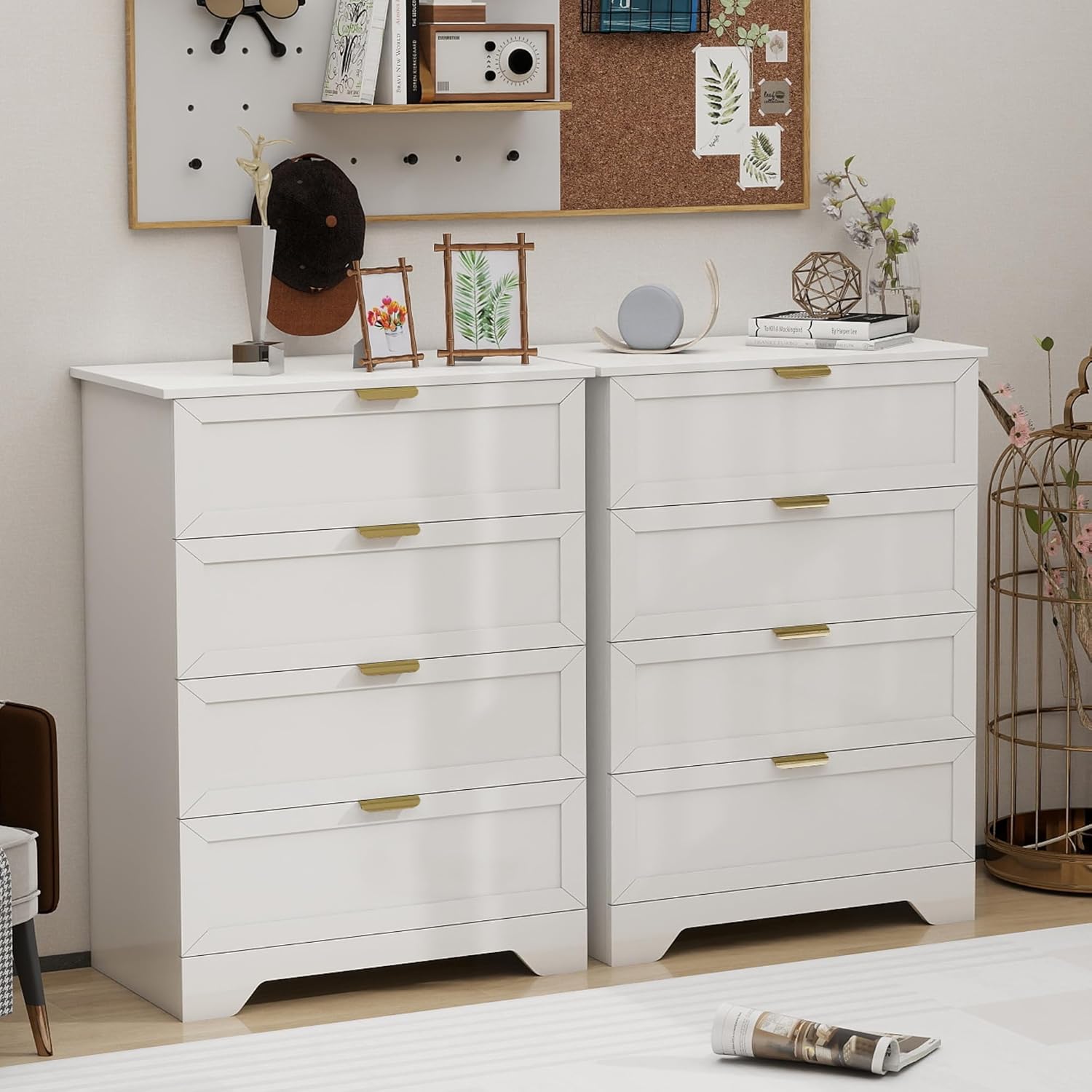 37-inches Tall Chest of Drawers, 4 Drawer Dresser for Bedroom, Wood Dresser with Large Drawers, Modern Storage Cabinet for Closet, Living Room, Entryway, White