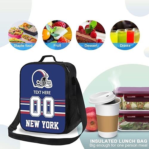 Vista 154 de Bolsa de almuerzo personalizada de Nueva Inglaterra, regalos para hombres, mujeres, fanáticos, con nombre y número personalizados, correas de hombro