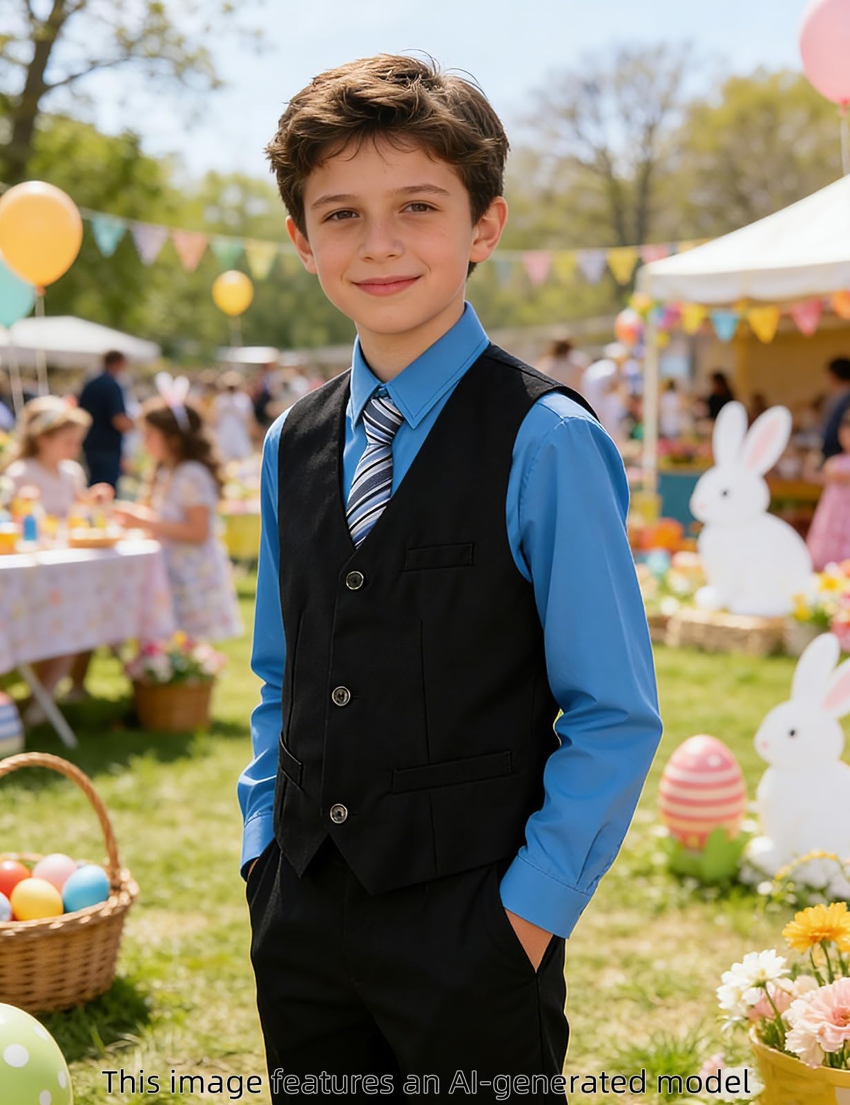 A&J DESIGN Completo formale da bambino, 6 pezzi, con camicia, gilet, pantaloni, cravatta, papillon e tasca quadrata