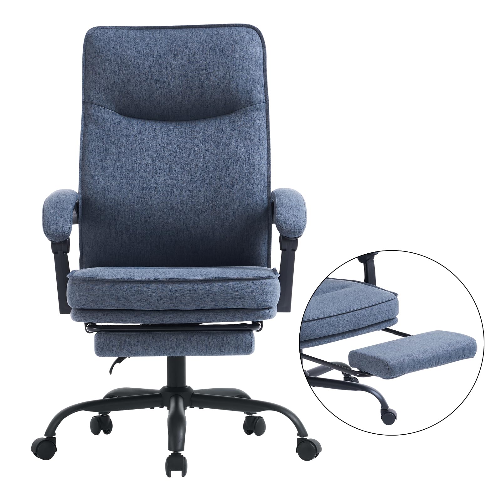 MZLEE Bürostuhl ergonomisch, Schreibtischstuhl mit Fußstütze, 90-135° neigbar Drehstuhl, Höhenverstellung und Mittagspausenfunktion, Chefsessel für Büro und Zuhause, 150 kg belastbar