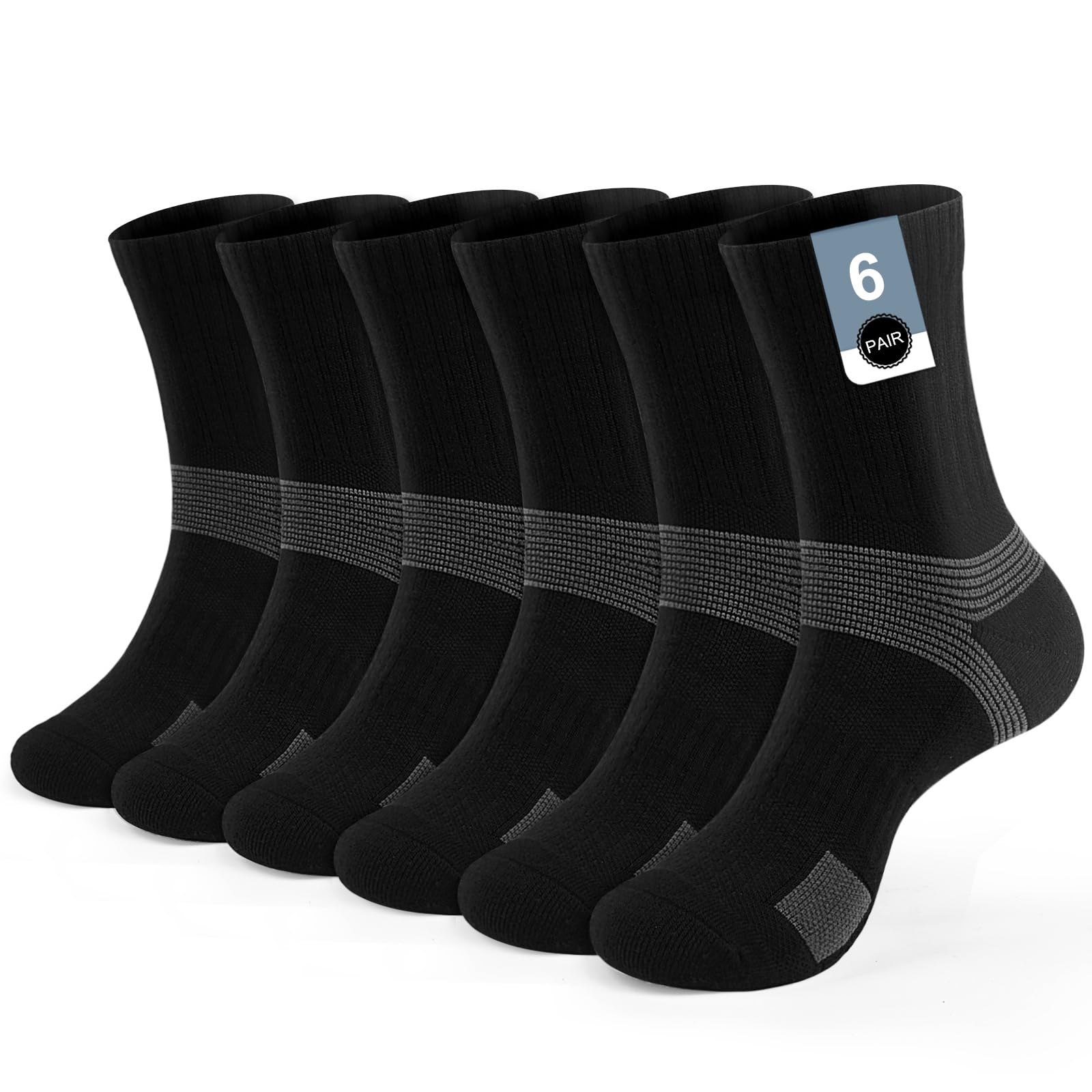 6-Paia Imbottiti Calzini Sportivi Uomo Donna, Calzini da Tennis Anti-vesciche Traspiranti in Cotone, Calzini Allenamento Prestazionali Pallavolo Pickleball Padel Badminton Corsa Basket Trekking