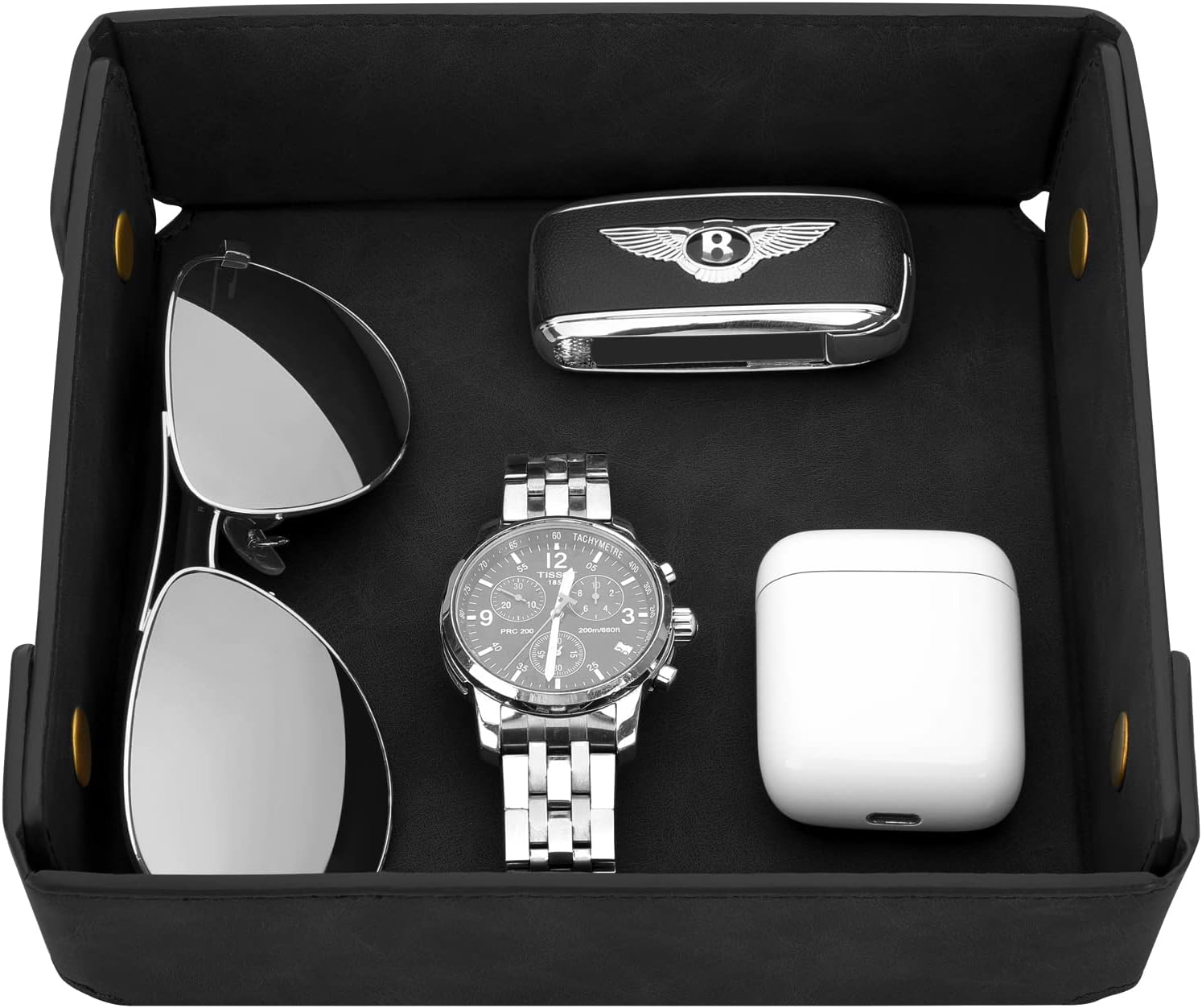 CASIRENA Father's Day Gifts Faux Leather Valet Tray Organizer for Men - Catch-All Tray for Entryway Table Key, Wallet, Watch, Coin Change, Phone, Dresser EDC Dump Jewelry, Bedside Nightstand Desk-top