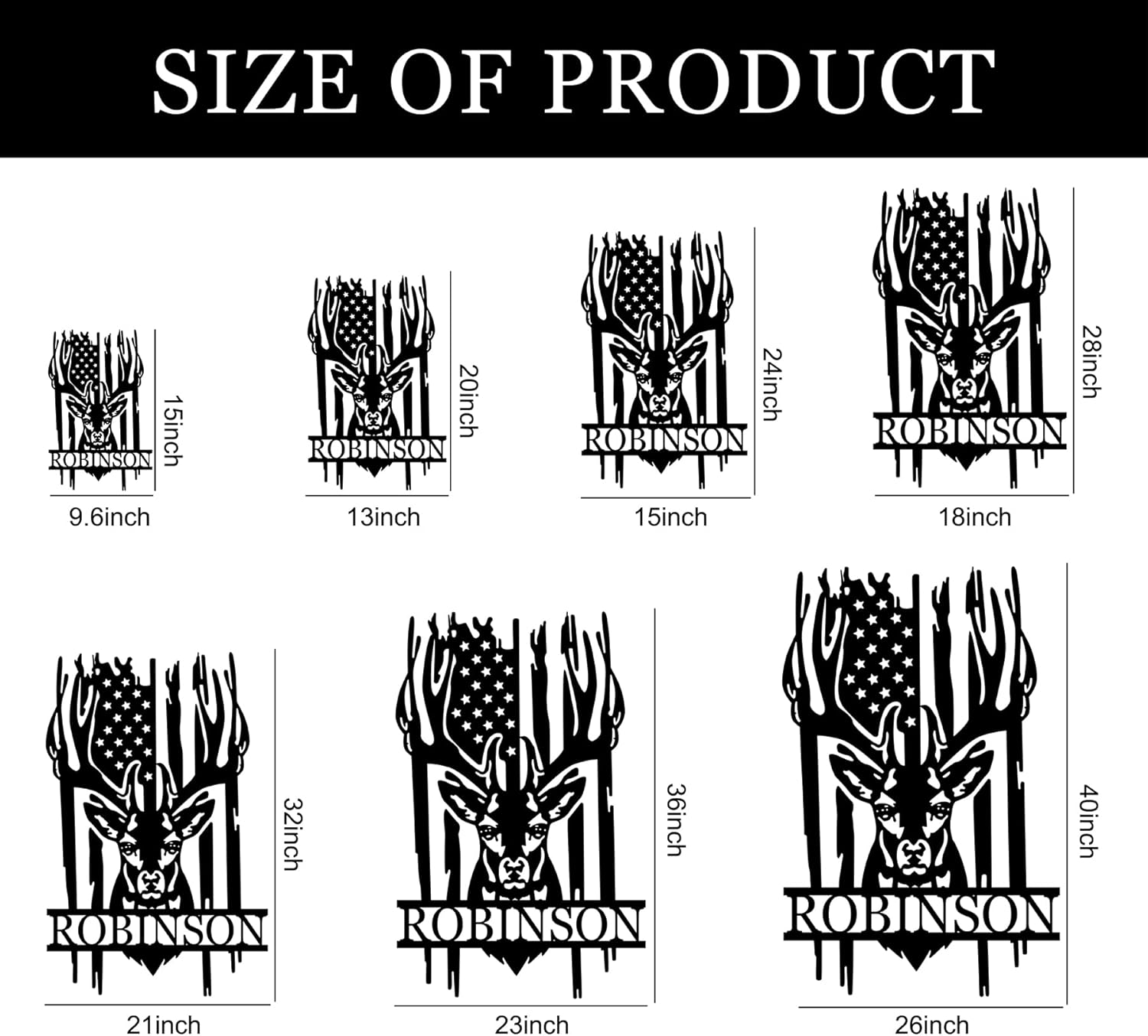 Personalized Deer Monogram with American Flag, Deer Head Decor, Festival Deer Last Name Signs, Cabin Decor, Deer Antlers Outdoor Hunter Wall Decor, Hunter Present