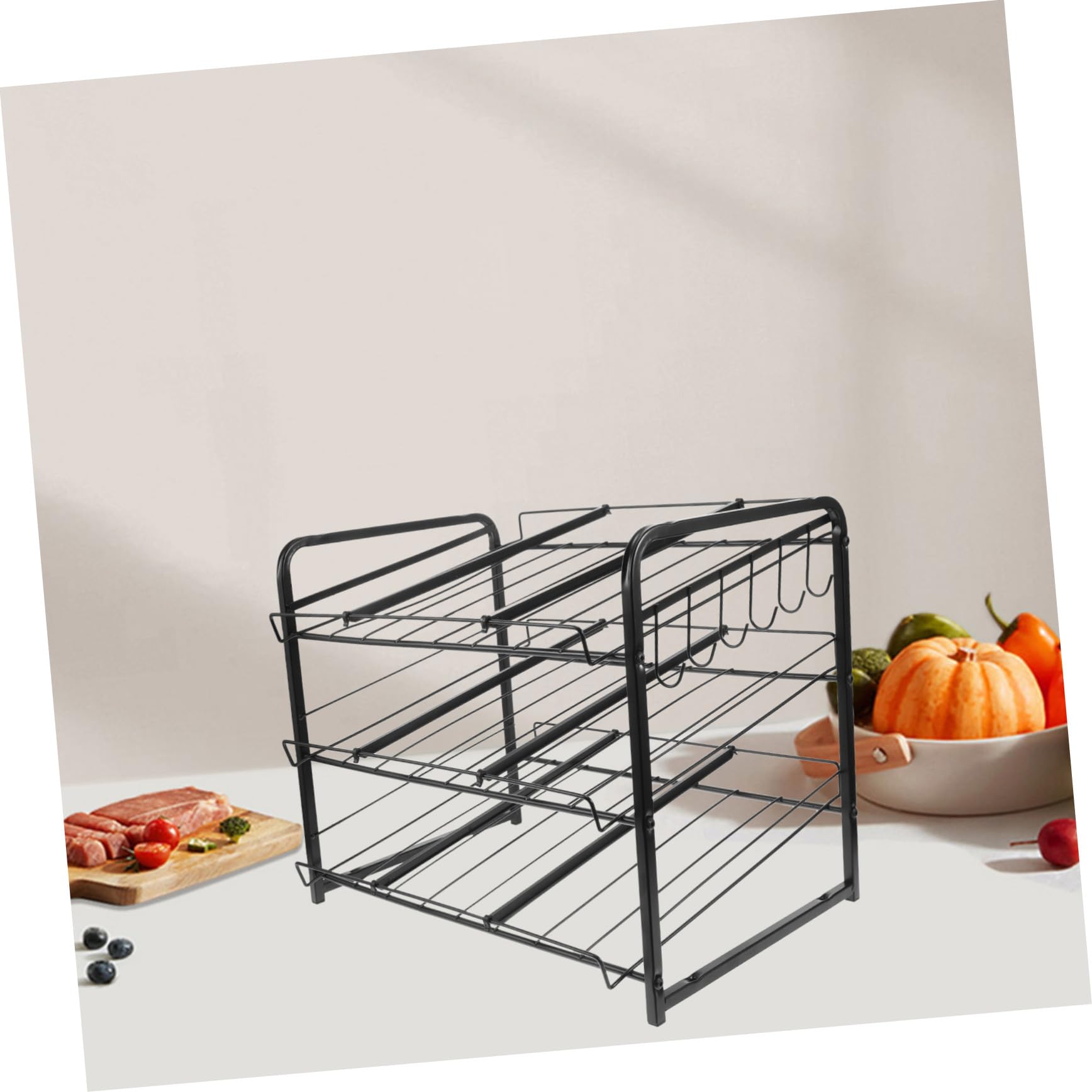 PRETYZOOM Organizador Apilable De Latas De 3 Niveles, Estante para Almacenar Alimentos Enlatados, Acero Resistente Negro, Ajuste Versátil, para Cocina y Despensa, Almacenamiento Doble Capas