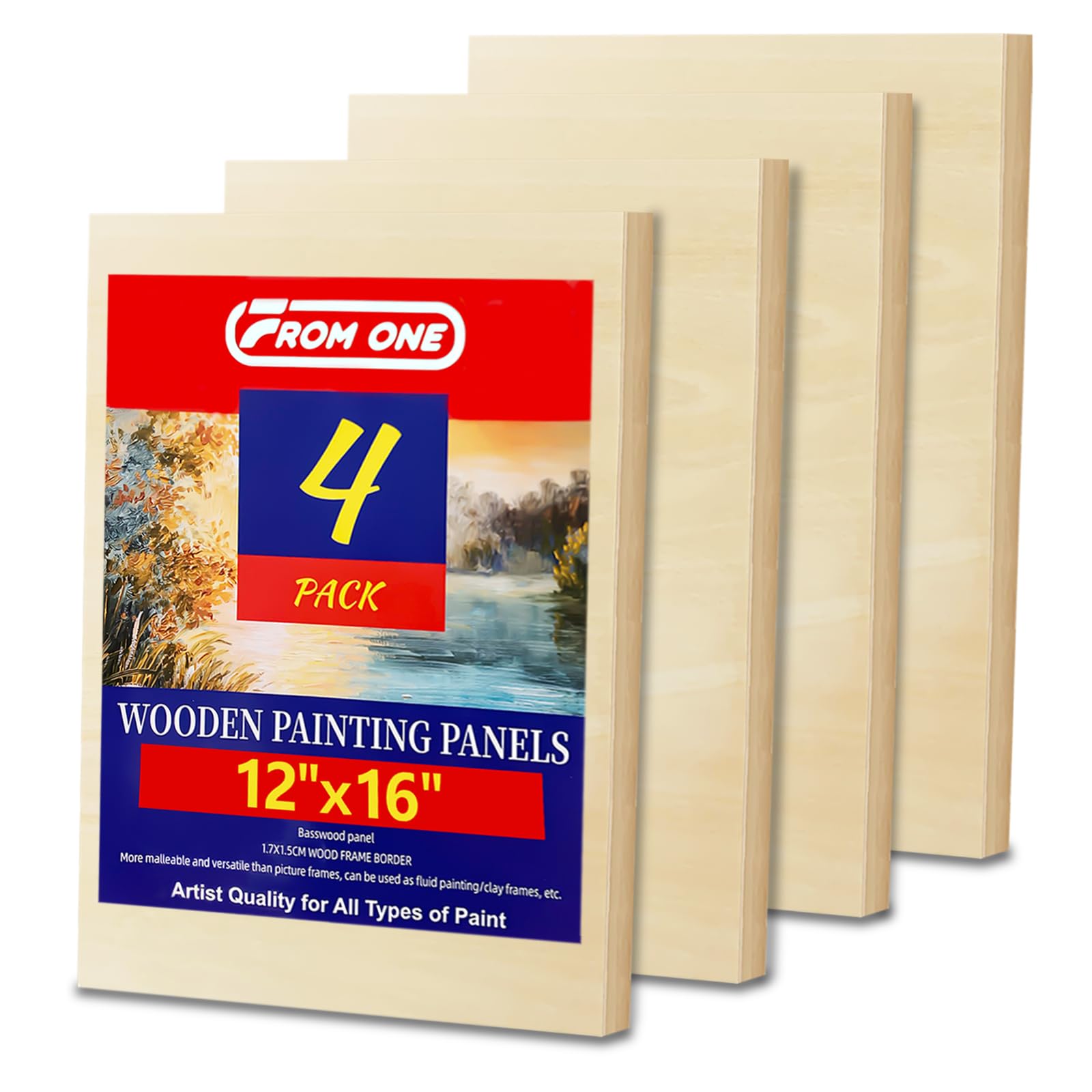 Photo 1 of 4 Pack 12x16 Basswood Paint Pouring Panels for Acrylic Pouring, Oil & Abstract Painting – Sturdy Wood Painting Boards for Artists and Crafters