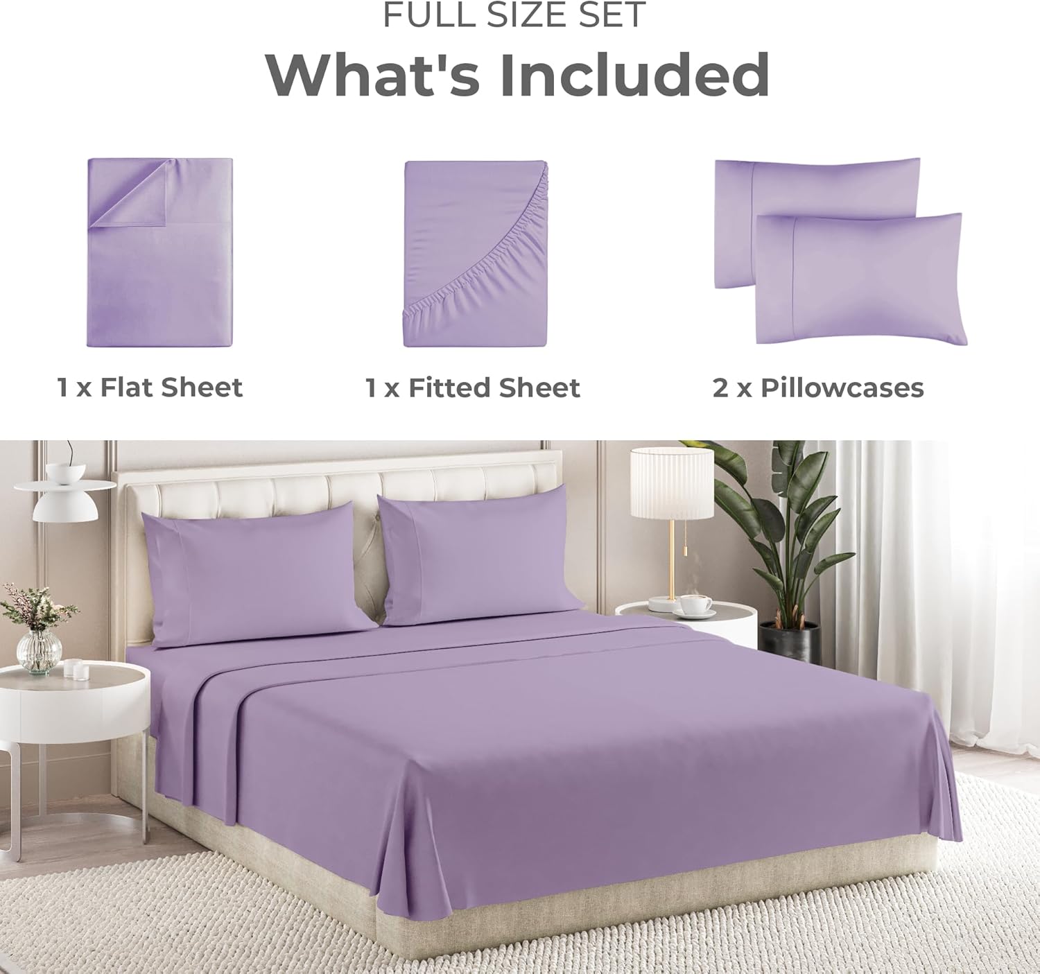 Sleepy Town フルサイズベッドシーツ - 4ピース - フルシーツセット - エクストラソフト、快適&amp;涼しい -