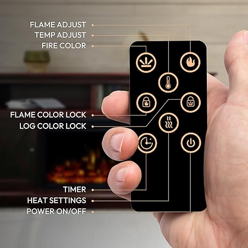 Miniatura 4 de Cambridge Summit - Soporte de TV independiente de 62 pulgadas con puertas y calentador eléctrico de 1500 W con pantalla de cristal, llamas