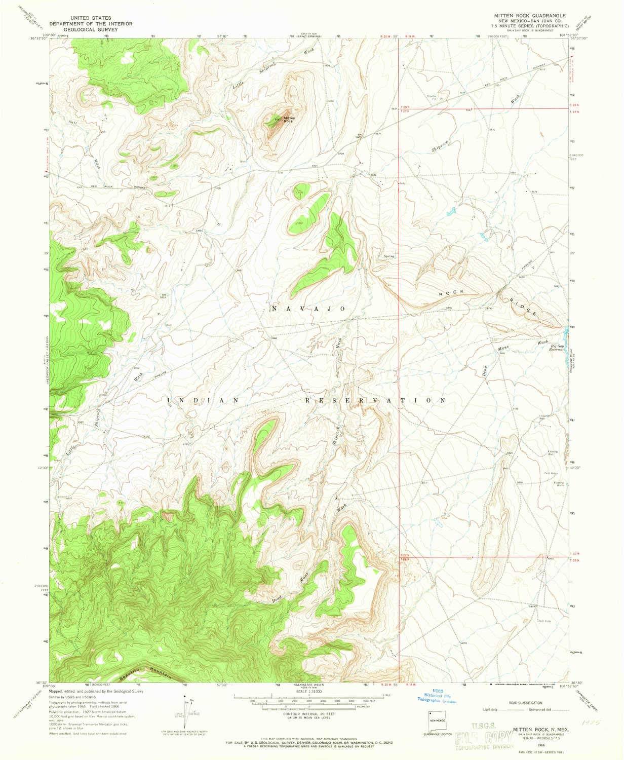 YellowMaps Mitten Rock NM topo map, 1:24000 Scale, 7.5 X 7.5 Minute, Historical, 1966, Updated 1969, 26.9 x 22.1 in - Tyvek