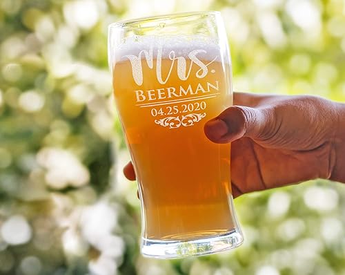 Miniatura 4 de Juego de 2 vasos de cerveza grabados personalizados con texto en inglés "Mr Mrs", 50 aniversario de boda, papá, mamá, novia, novio, pronto para ser