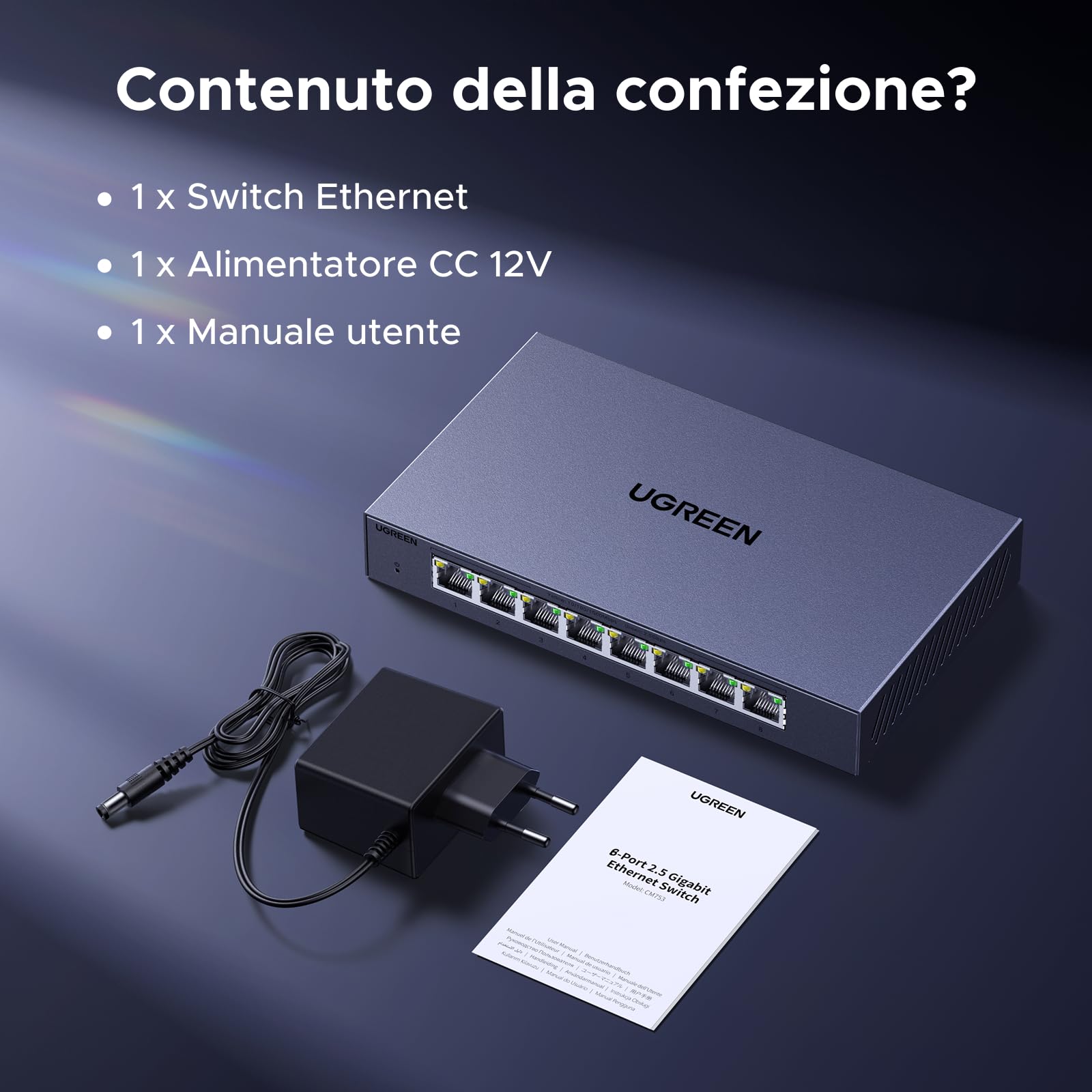 UGREEN Switch Ethernet 2.5G 8 Porte Duplex Plug and Play Non Gestito | Hub RJ45 100/1000/2500Mbps per PC NAS Server Router Monitor Console di Gioco Video 4K/8K