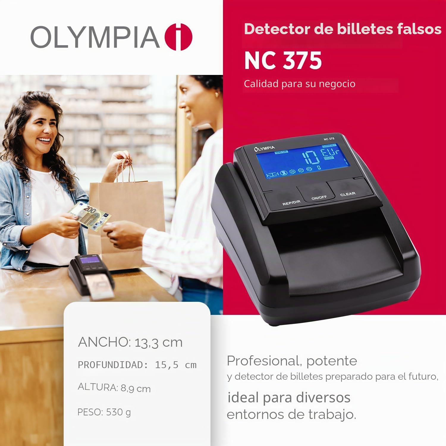 Olympia NC 375 - Comprobador de billetes IR UV MG