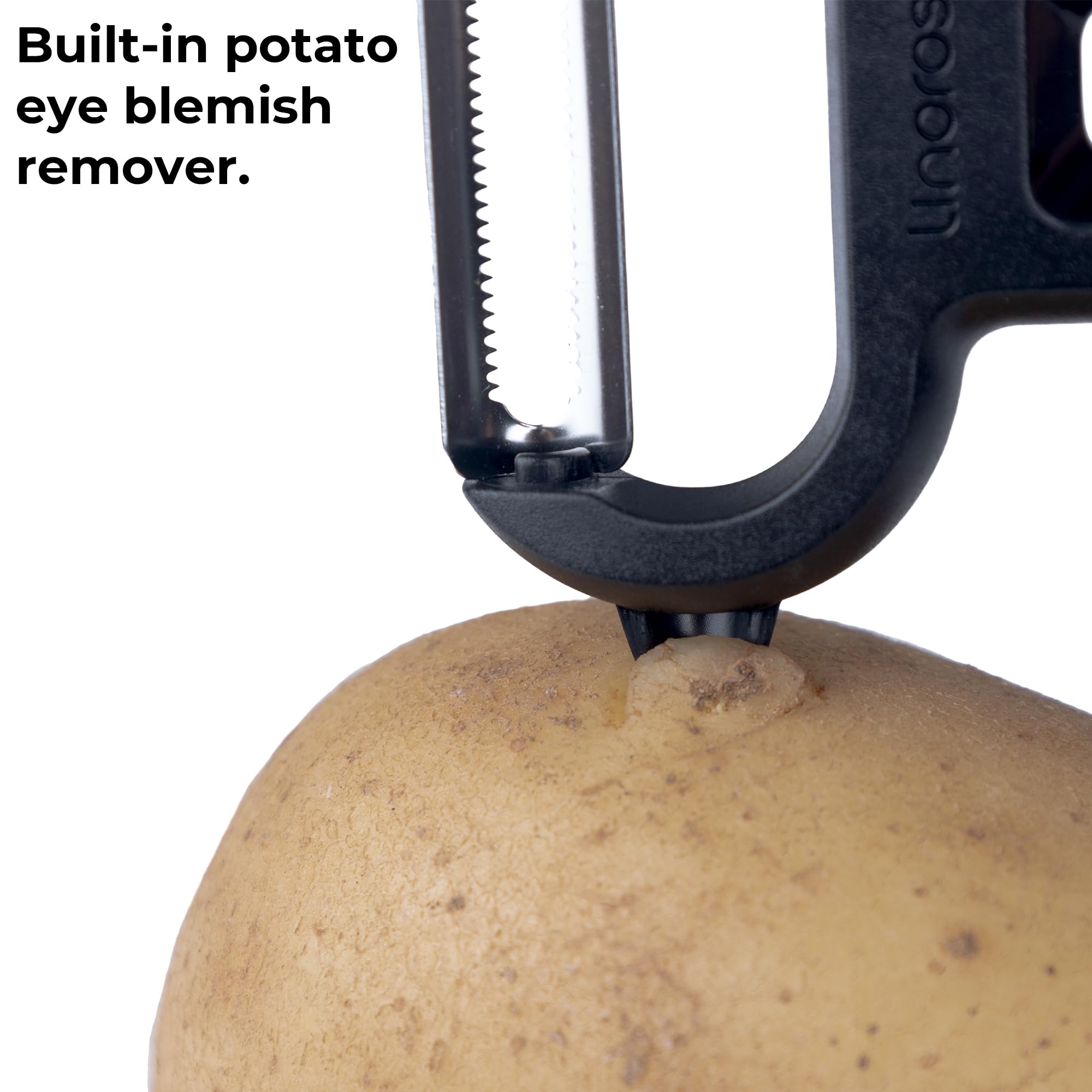 Linoroso Pelapatate Professionale Seghettato di Tipo Y con Punta per Pela Patate e Verdura Frutta, Affilato e Liscio, Impugnatura Confortevole - Nero Classico