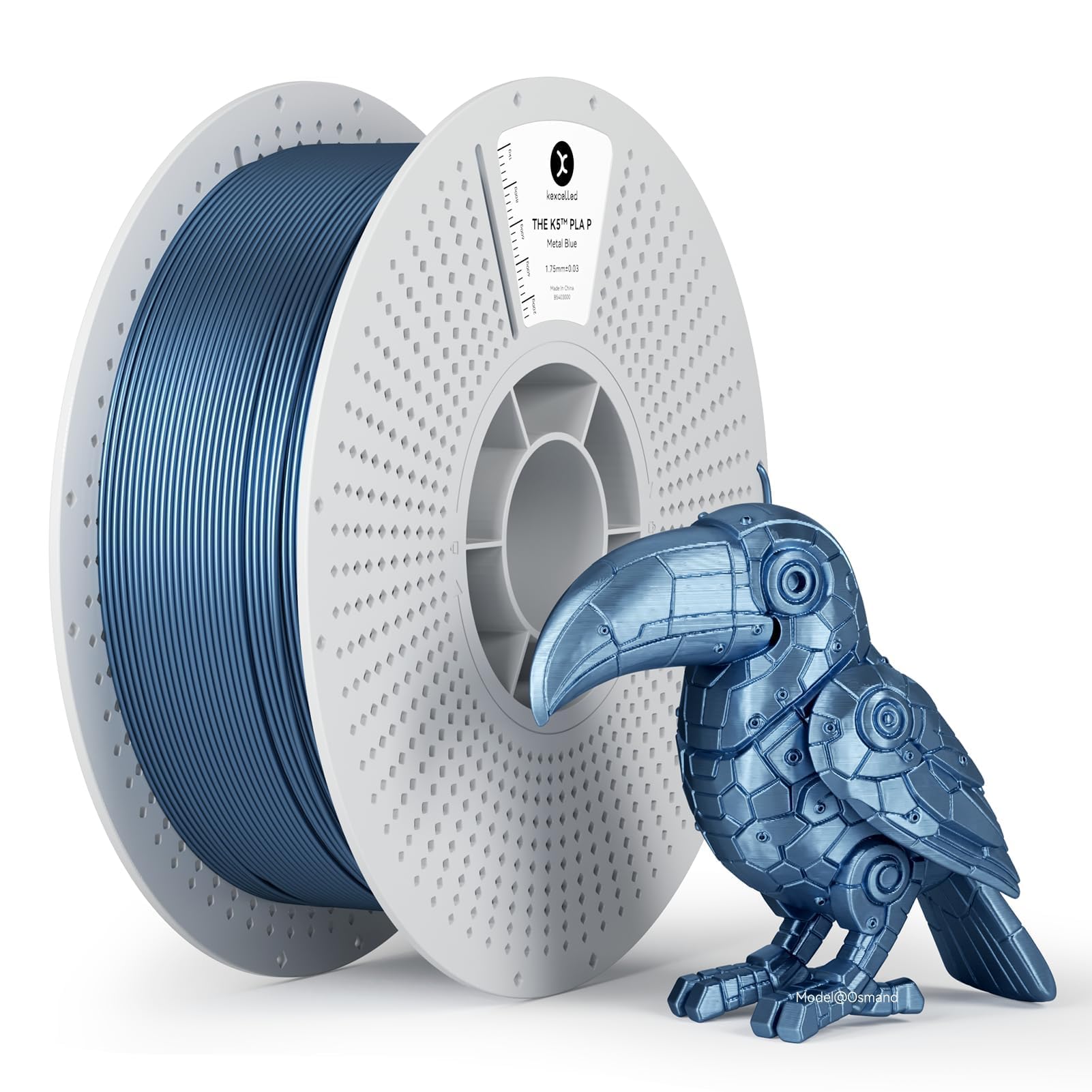 KEXCELLED Filamento PLA metálico de 1.75 mm, filamento de metal azul claro para impresora 3D, superficie brillante de metal sedoso, precisión dimensional +/- 0.03 mm, carrete de cartón de 1 kg para la