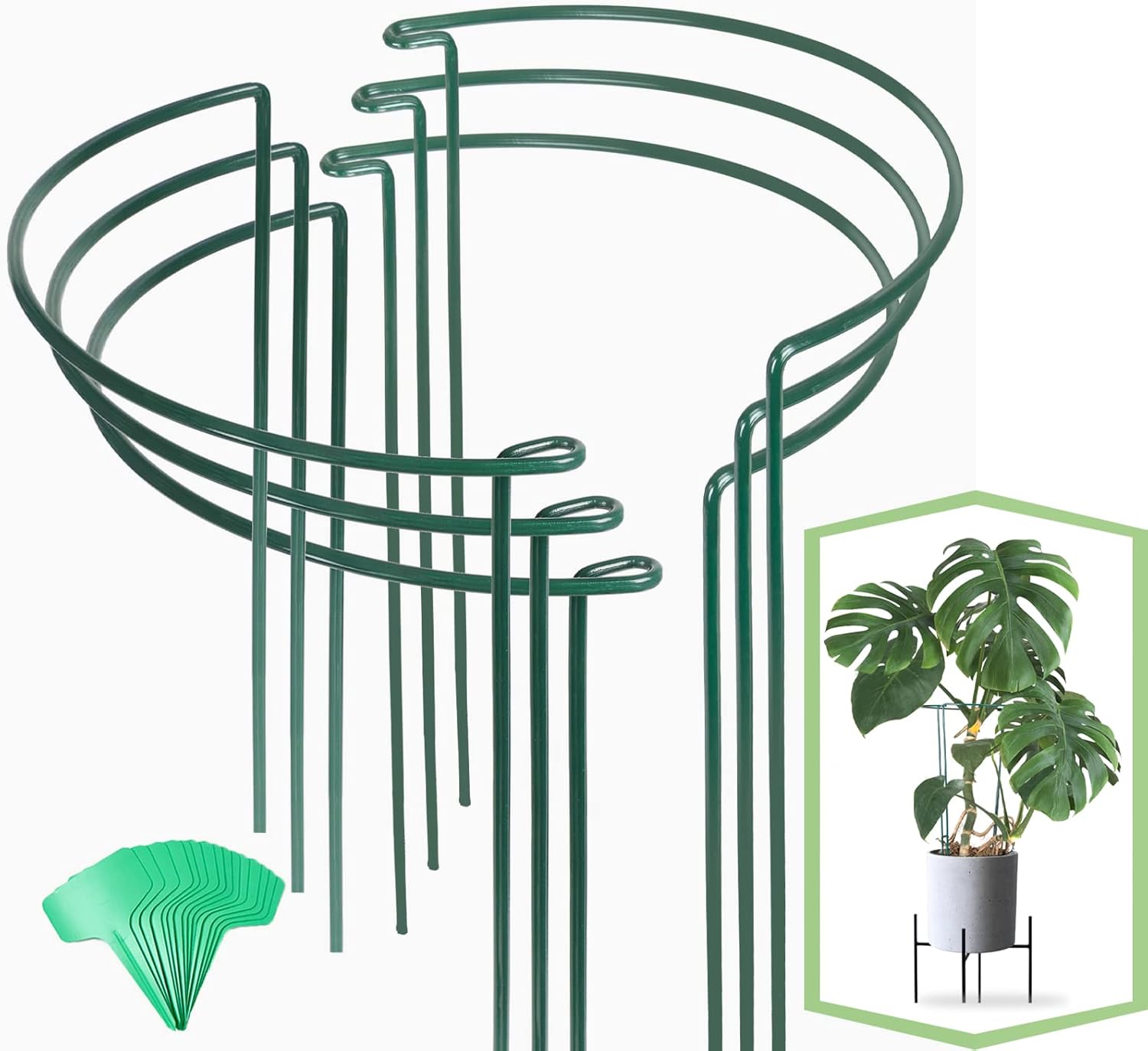 Joyhalo 12 Pack Plant Support Stakes for Indoor Plants 24 Inch, Peony Cages and Supports, Peony Cage with 15 Pcs Twist Ties, Monstera Plant Support for Plants Tomato, Hydrangea, Monstera