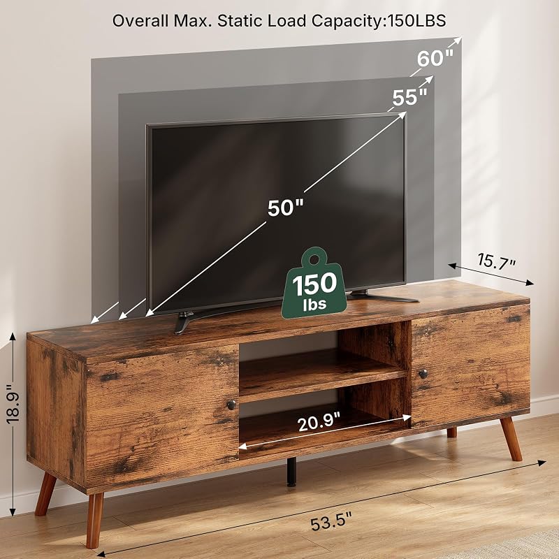 TV Stand for 55 60 inch TV, Modern Mid Century Entertainment Center with Storage, Wooden Media Console Table with 2 Cabinets for Living Room Bedroom, Rust image 3
