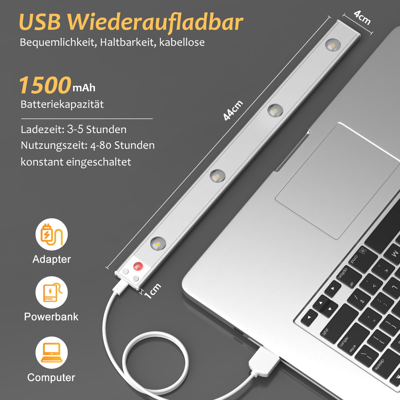 OUILA Led Kastverlichting met bewegingsmelder 60CM 3 Kleuren Dimbaar OUILA Led Kastverlichting met bewegingsmelder 60CM 3 Kleuren Dimbaar