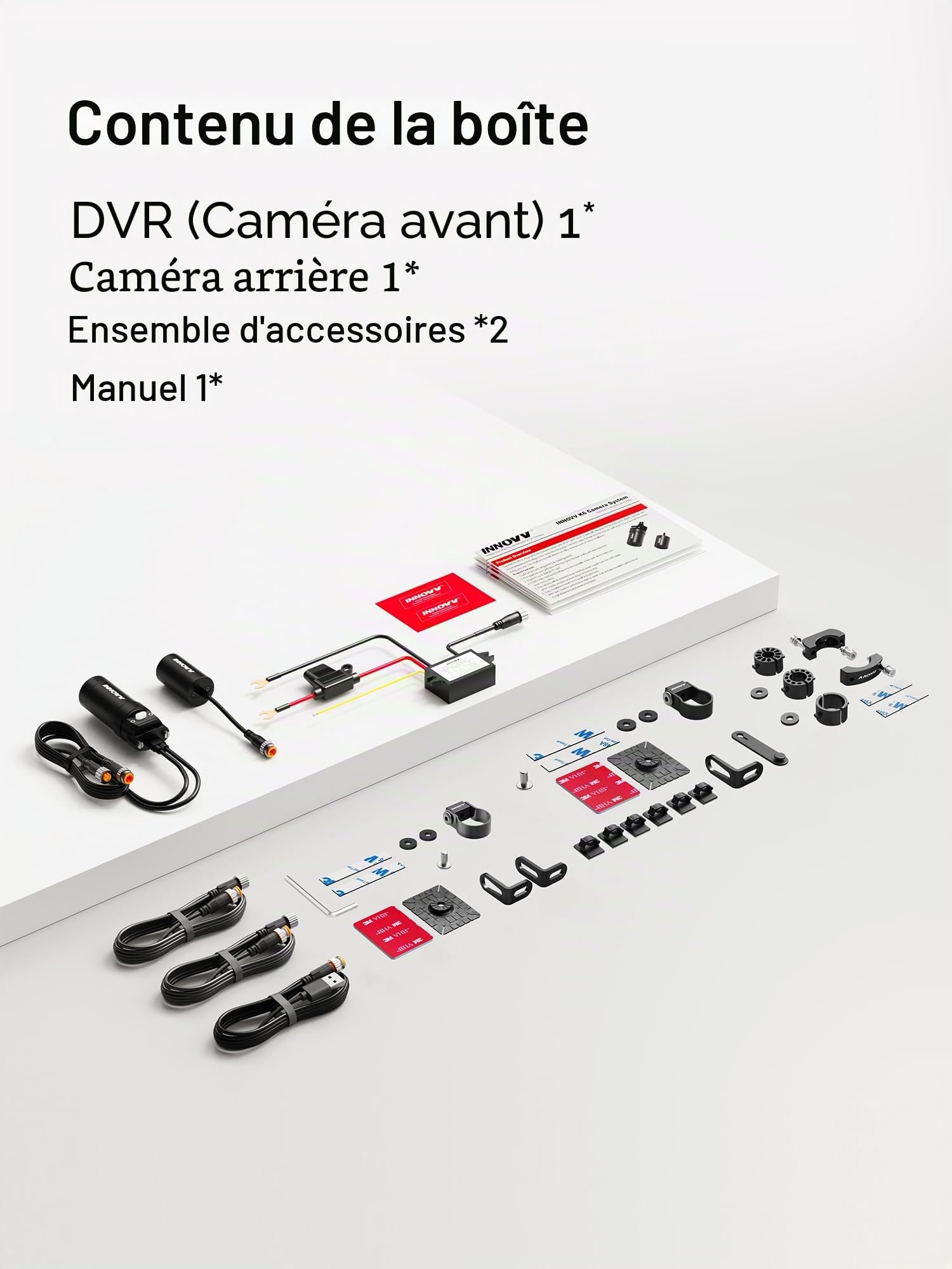 INNOVV K6 Caméra de Tableau de Bord Double Canal QHD 2K + 1080p IP67 étanche avec Wi-FI, Ange doré à 120°, détection accéléromètre, Prise en Charge 256 Go (Carte SD Non Incluse)