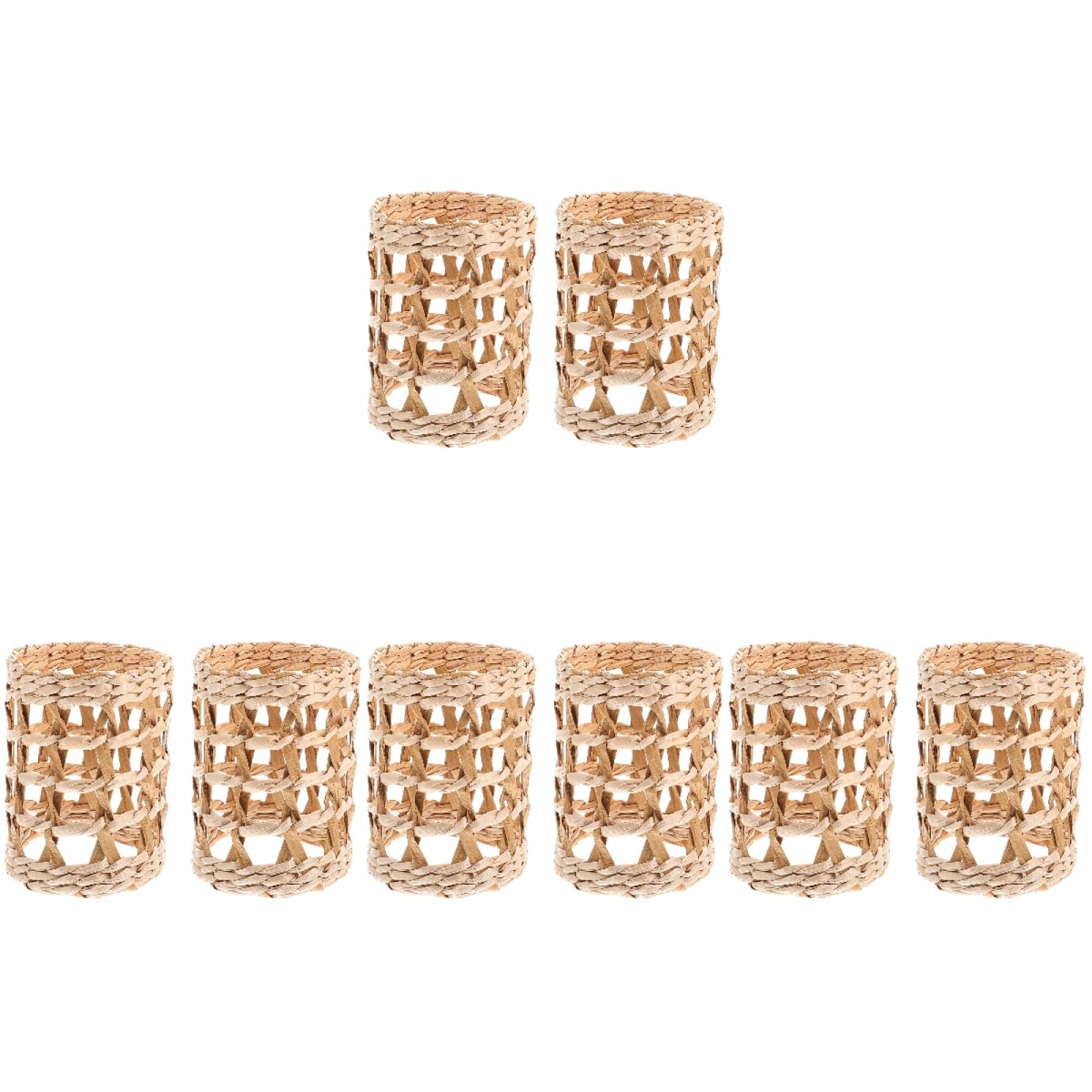HANABASS 8pcs Woven Rattan Cup Sleeves Hollow Handmade Straw Woven Glass Drink Cup Sleeve for Hot & Cold Beverages, Countryside Style Glass Vase Covers, Home & Office Decor, Table Centerpiece