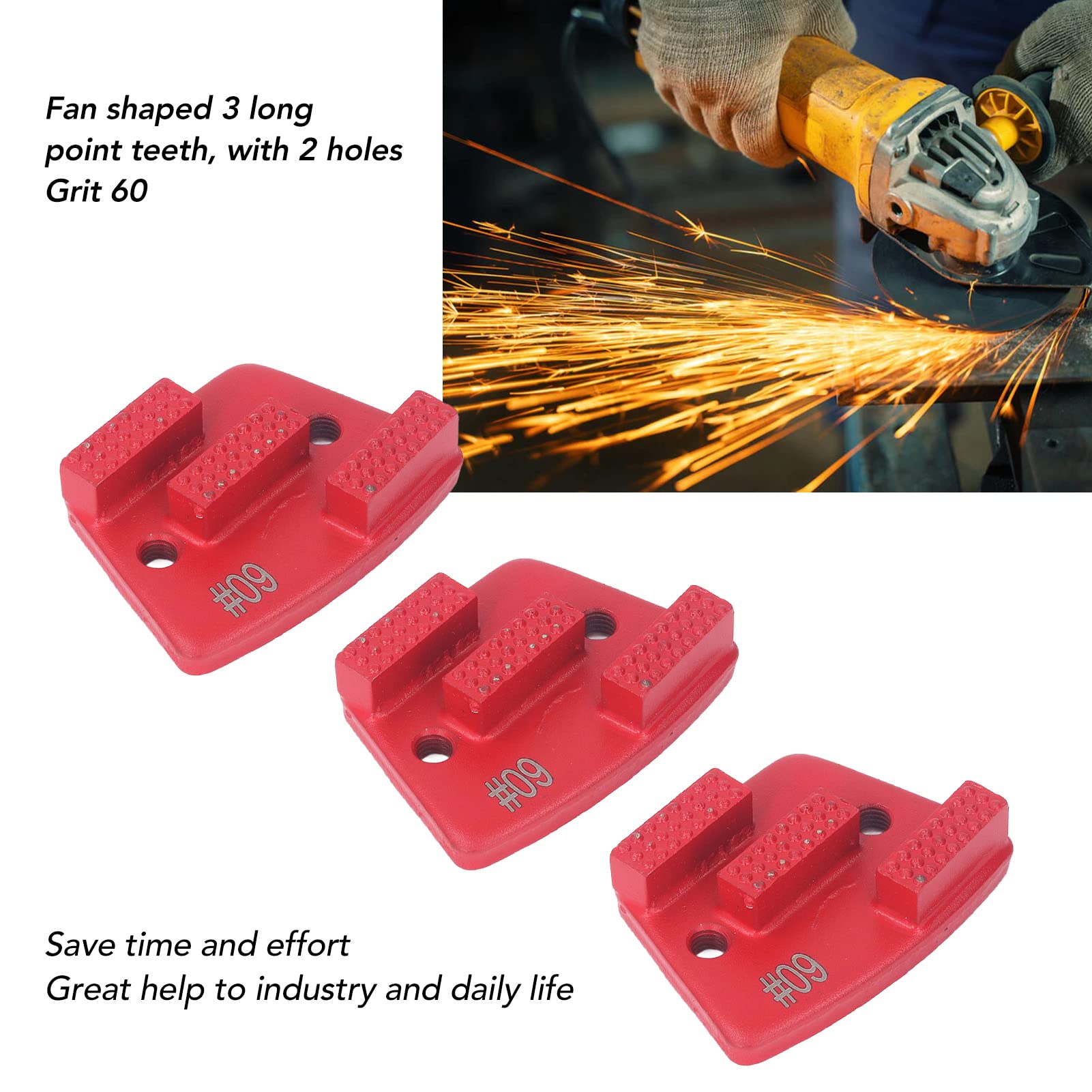 Diamentowe tarcze szlifierskie, Buty do szlifowania diamentów 3szt. Czerwony Grit60 3Teeth2Holes 30x10x10mm 8mmGwint Trapezowy