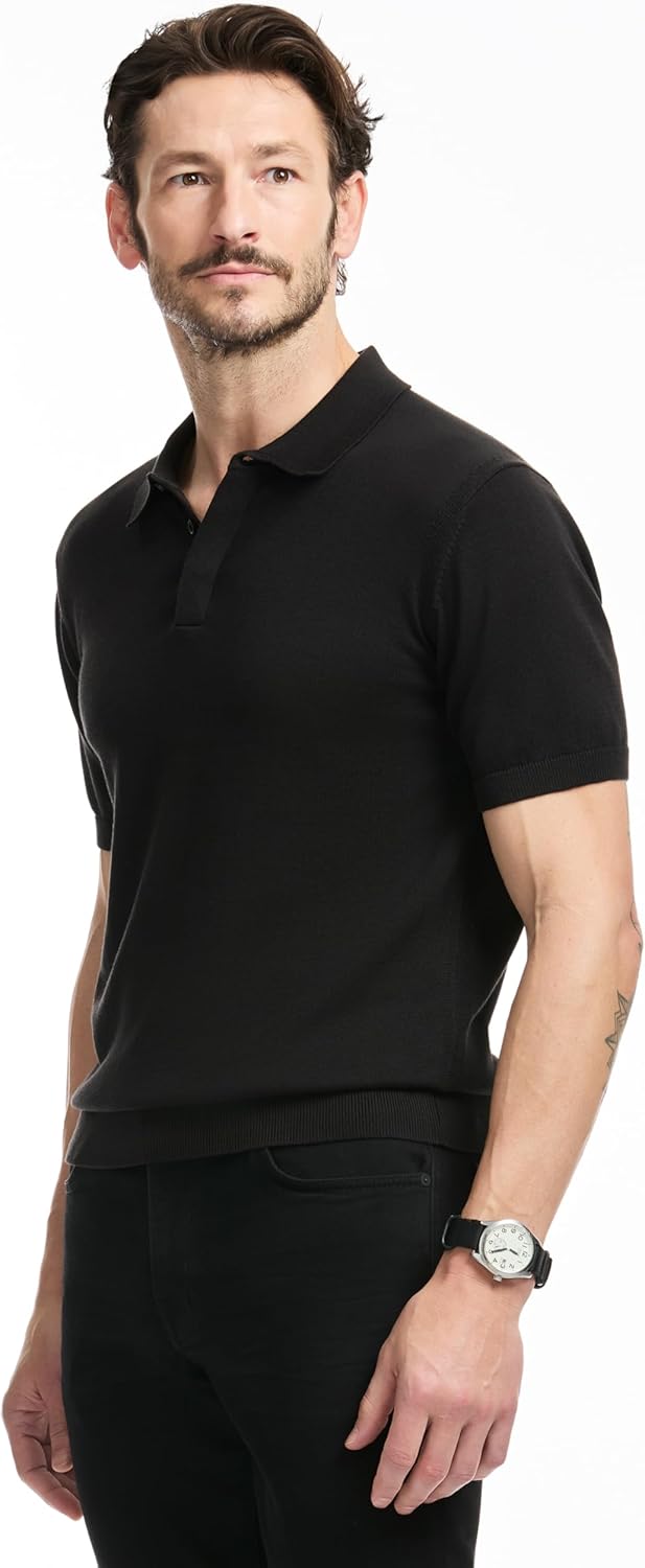 SAKS Fifth Avenue Men's Short Sleeve Rib Knit Sweater Polo - Image 2