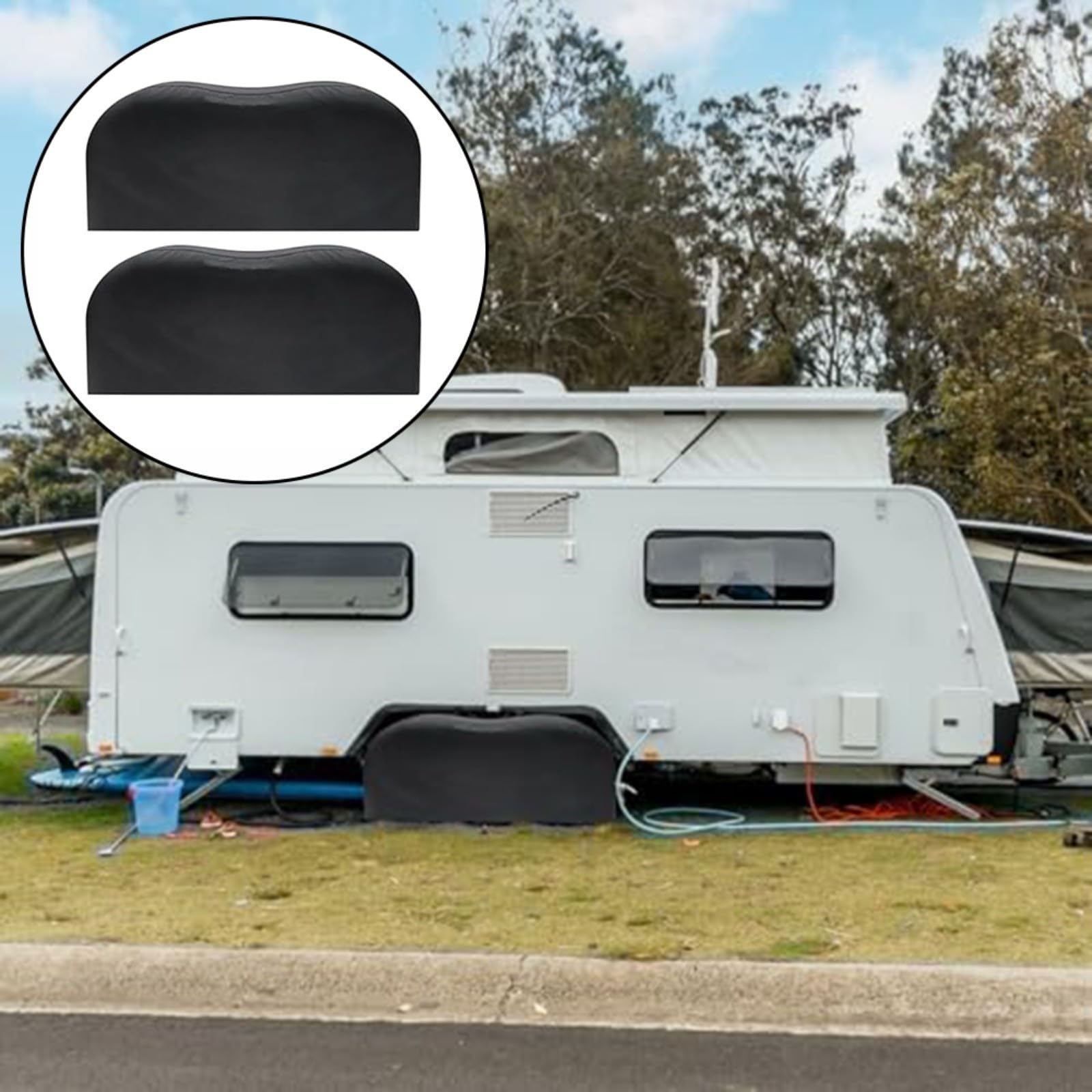 Coperture per pneumatici per rimorchi a doppio asse da esterno, in tessuto Oxford 420D, impermeabili, per roulotte, SUV, camion, nero, per campeggio e viaggi (84-89 cm)