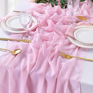Pink Valentines Day Decor Table Runner Chiffon Cloth Rustic Gauze Sheer Table Runner 120 Inch 10 FT for Wedding Baby Bridal Shower Sheer Boho Spring Home Tea Party Decorations